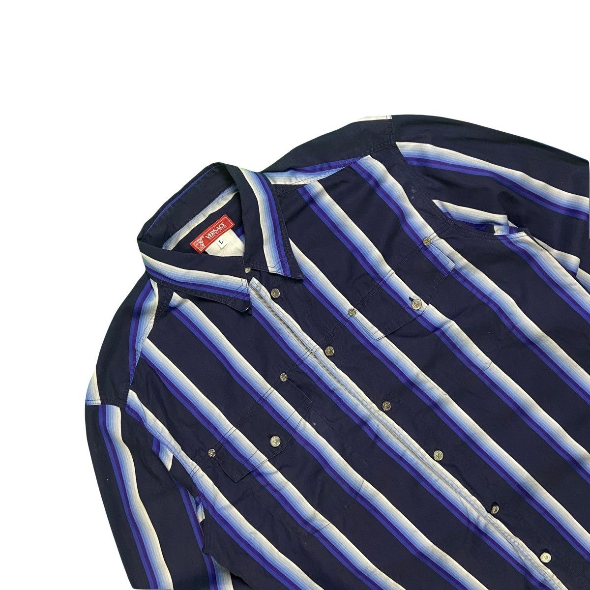 Vintage Versace Jeans Couture Vertical Stripe Button Up Shirt Size US L / EU 52-54 / 3 - 2 Thumbnail