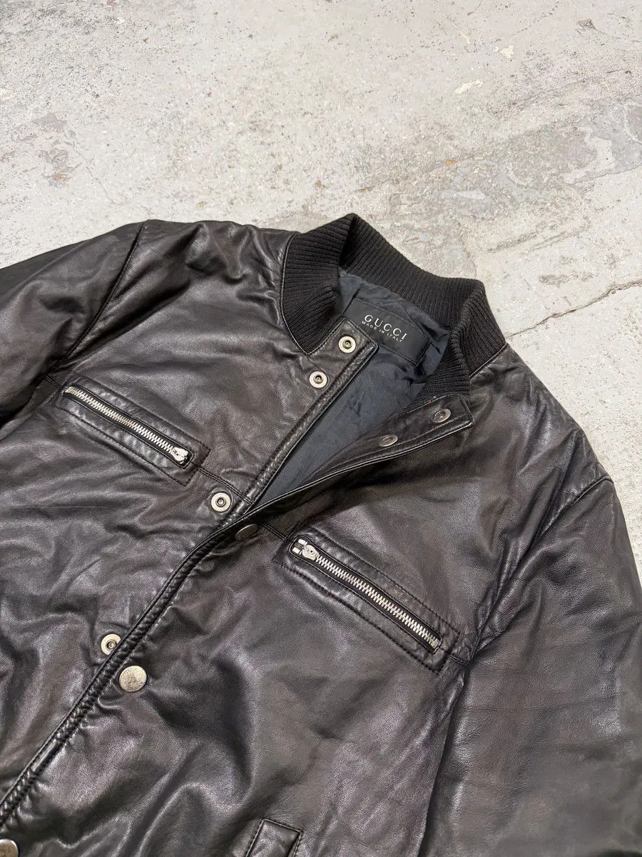 Gucci 2000s Gucci Buttoned Black Biker Leather Jacket Size US M / EU 48-50 / 2 - 10 Thumbnail