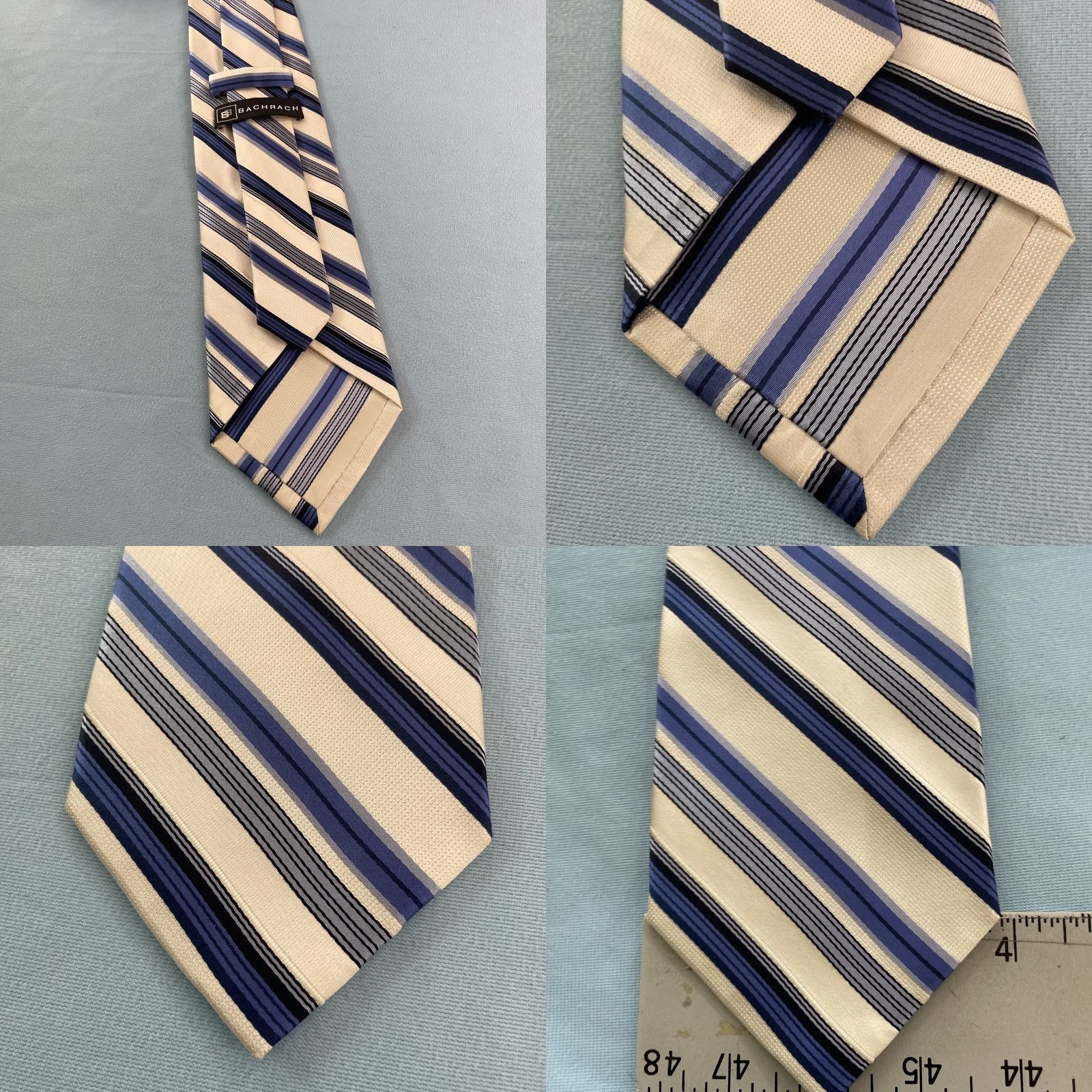 Vintage VINTAGE Bachrach All Silk Tie Repp Tie Striped Necktie Blue White Exec Power Tie 4x61 Cap­sule Wide Necktie Mens Silk Tie Size ONE SIZE - 8 Thumbnail