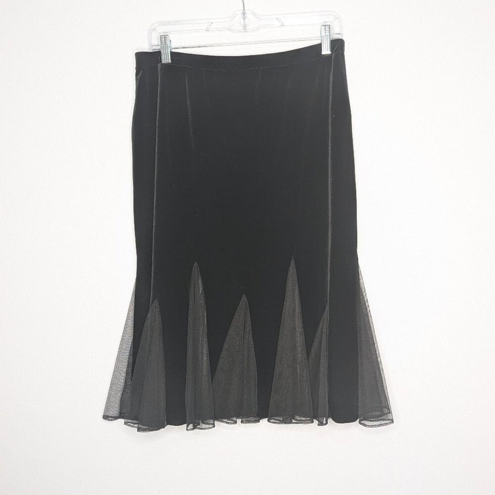Vintage Vintage 90's Black Velvet Skirt Elastic Waist Sheer Insert Size 30" / US 8 / IT 44 - 2 Thumbnail