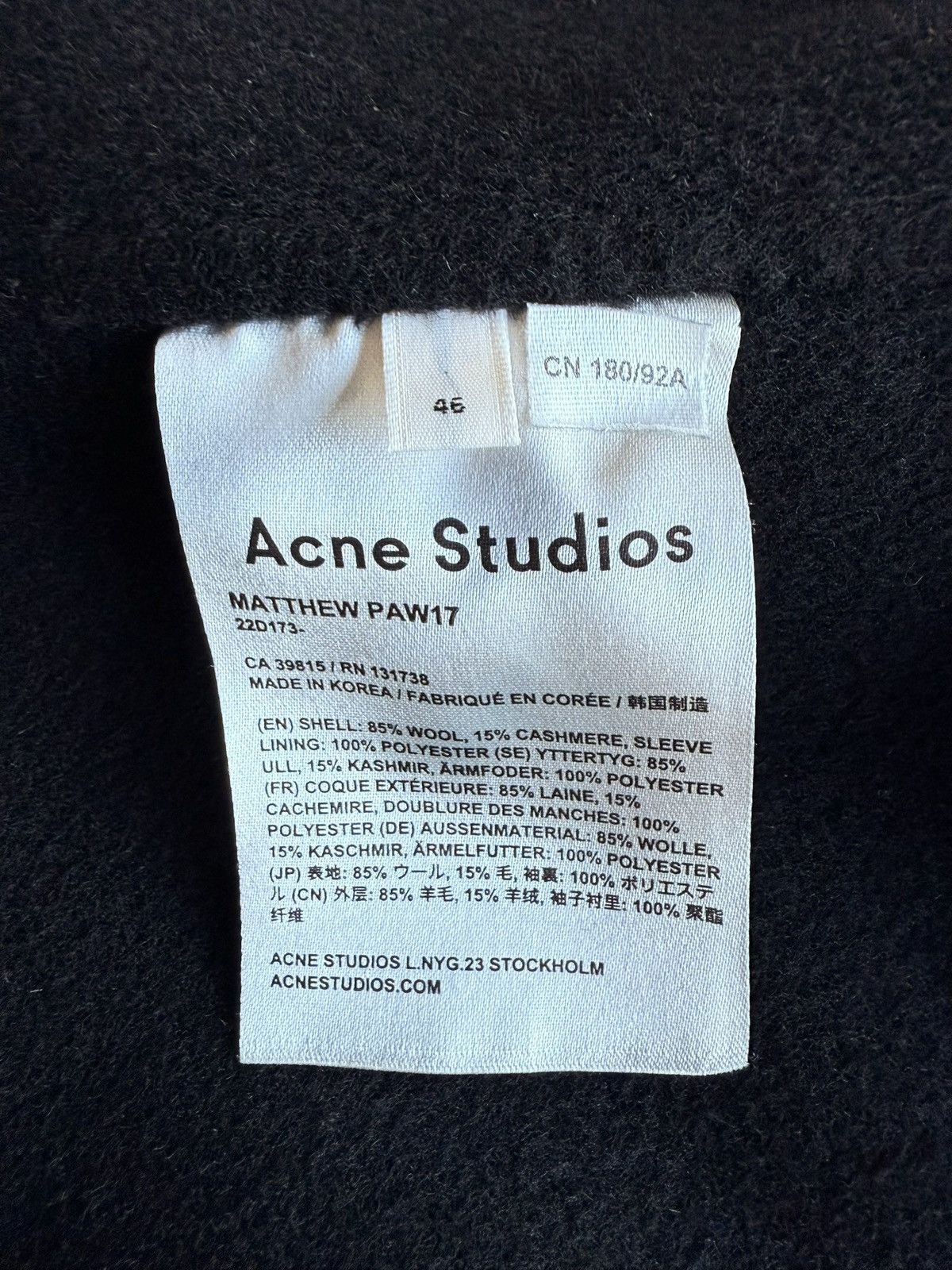 Acne Studios Acne Black Wool/Cashmere Coat 🧥 Size US S / EU 44-46 / 1 - 3 Thumbnail