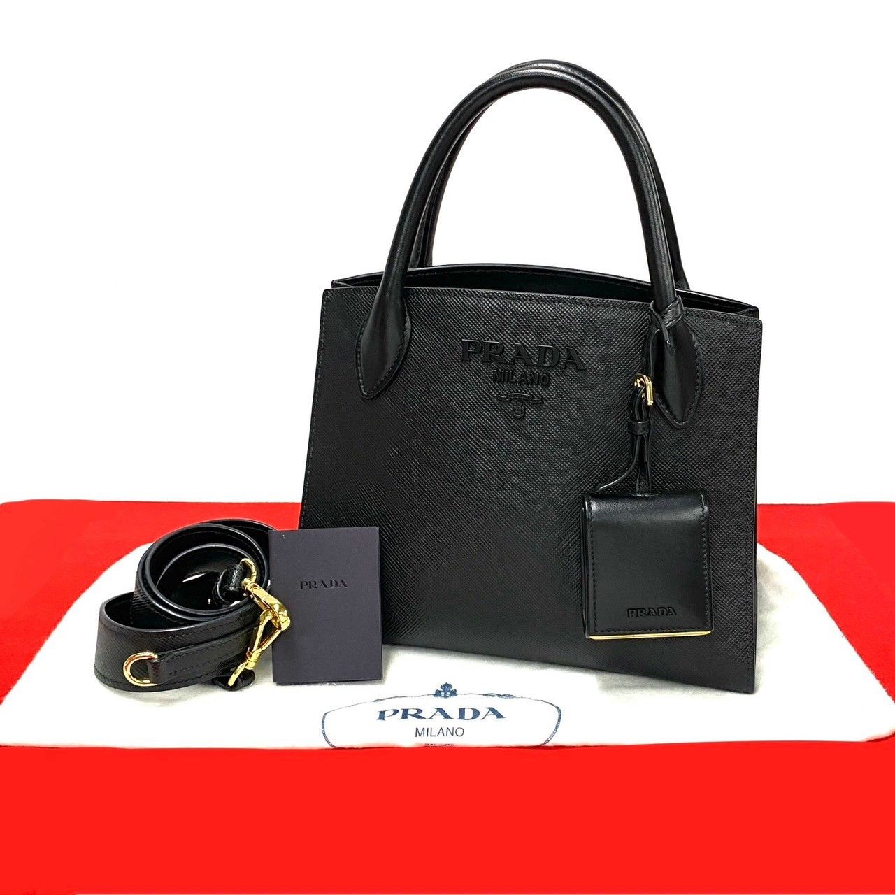 Prada Prada Official Unnamed Leather 2Way Bag Leather Shoulder Bag in Black, Women's