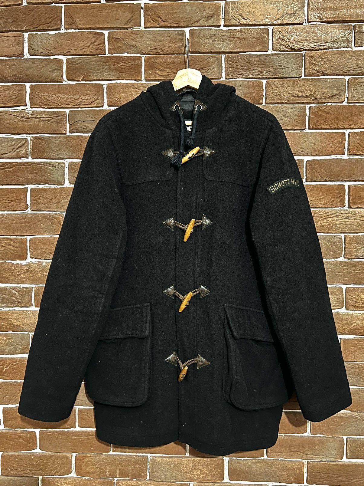 Schott Vintage 90s Schott Wool Duffel Coat Jacket Hooded Luxury M Size US M / EU 48-50 / 2 - 1 Thumbnail