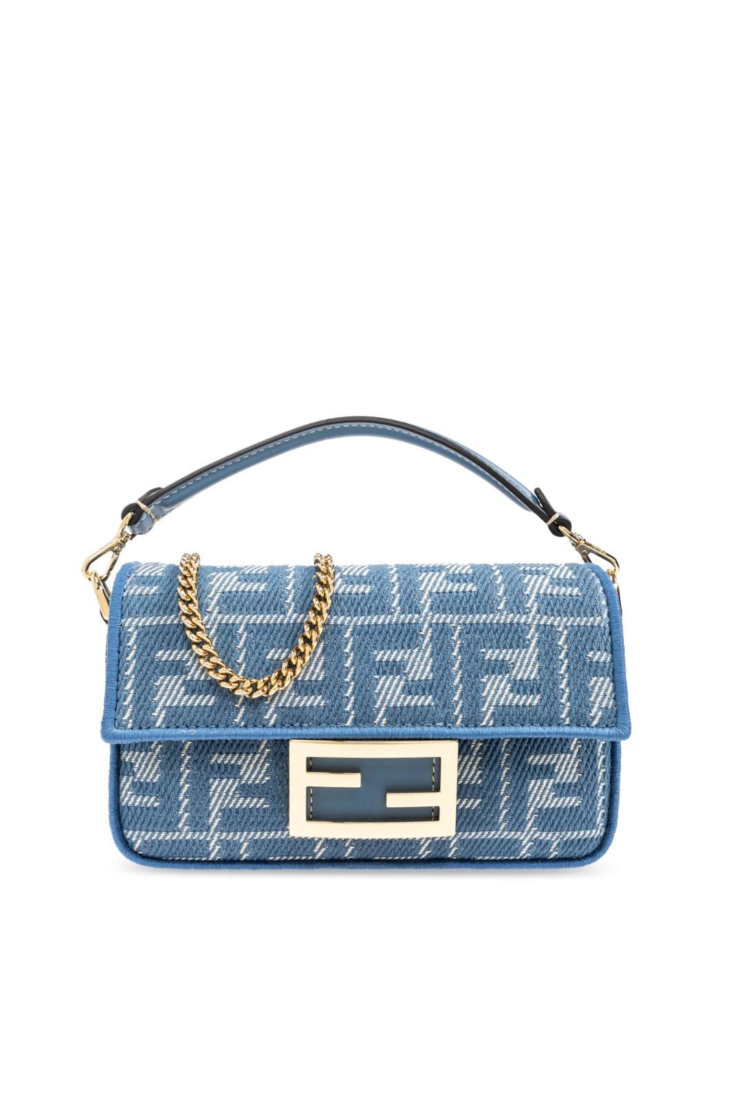 FENDI Mini Baguette $2290 Blue Canvas Shoulder New Auth