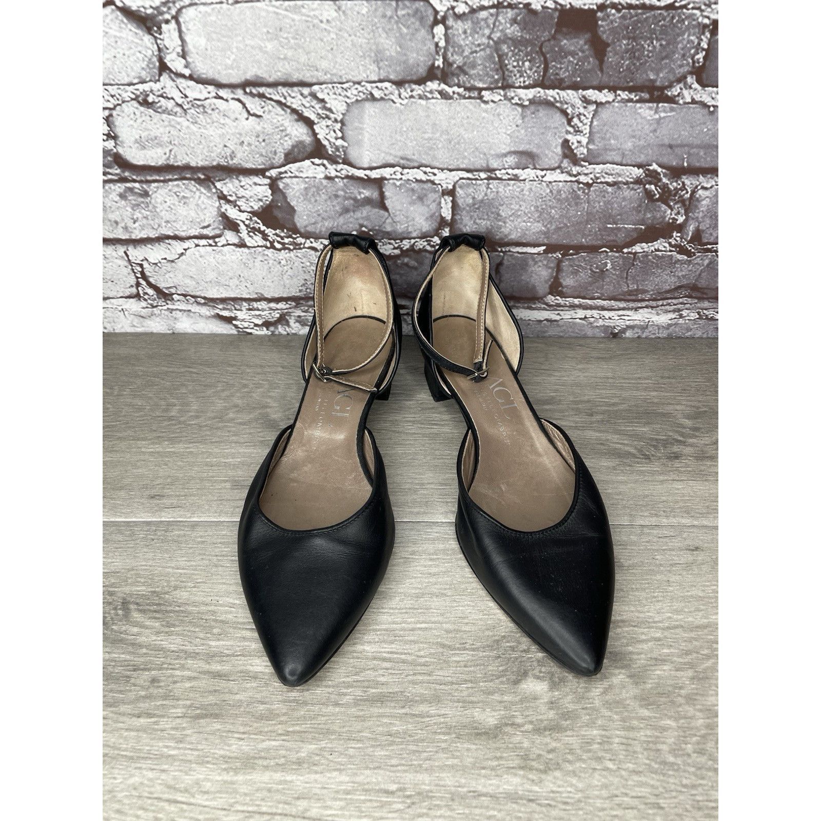 AGLINI AGL Attilio Giusti Leombruni Black Leather Pointed Strap Hee Size US 8.5 / IT 38.5 - 20 Thumbnail