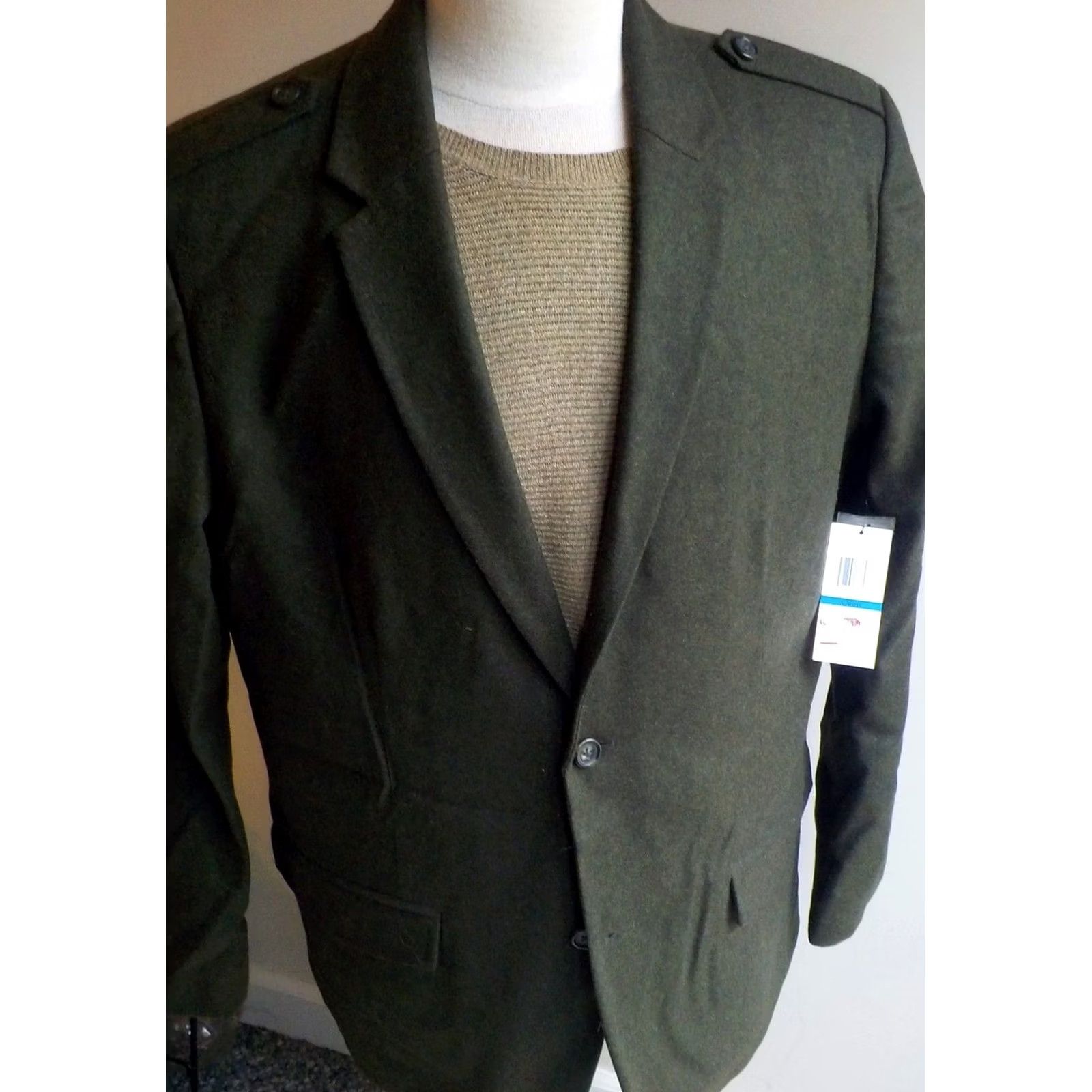 Calvin Klein Calvin Klein Blazer Army Green XL NWT The Militant Wool Blend Blazer Men Blazer Army Militant Epaulettes 2 Button Solid Size 46R - 2 Thumbnail