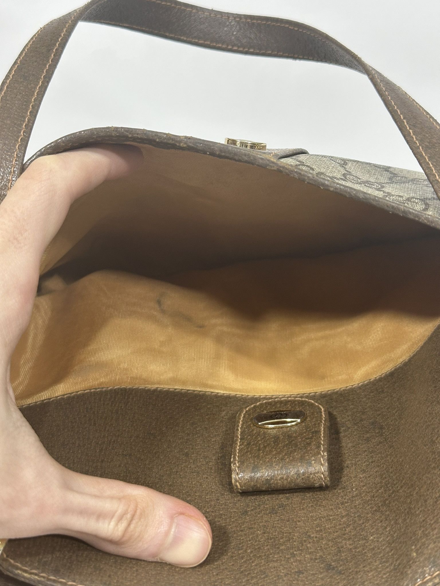 Gucci Gucci Vintage Handbag GG Monogram Beige Brown Leather Size ONE SIZE - 18 Thumbnail