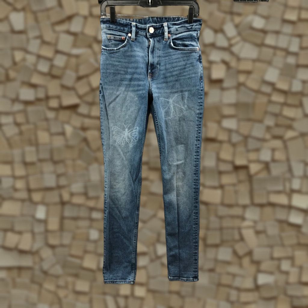 H&M H&M Skinny Jeans Size 28 Womens Mid Rise Dark Wash Blue Denim Accented Jeans 5-Pocket Belt Loops Zipper Button Logo Size 28" / US 6 / IT 42 - 1 Thumbnail