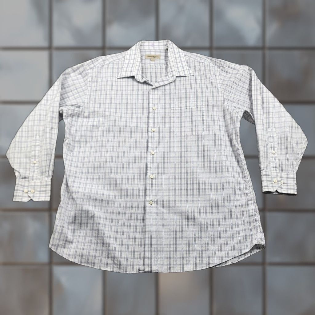Tommy Bahama Tommy Bahama Shirt Mens 17 32-33 White Blue Plaid Long Sleeve Button Down Dress Size 46R - 1 Thumbnail