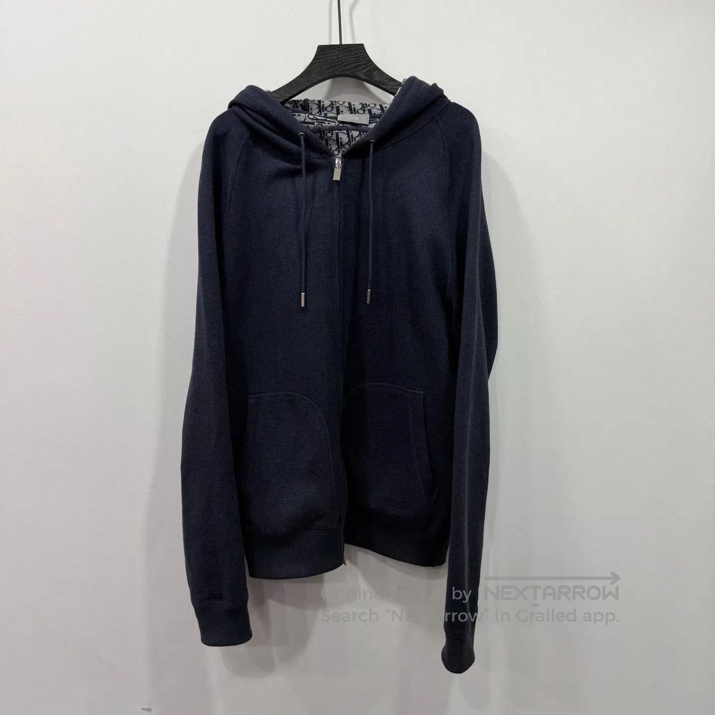 Dior Dark Blue Full-Logo Wool Hoodie.