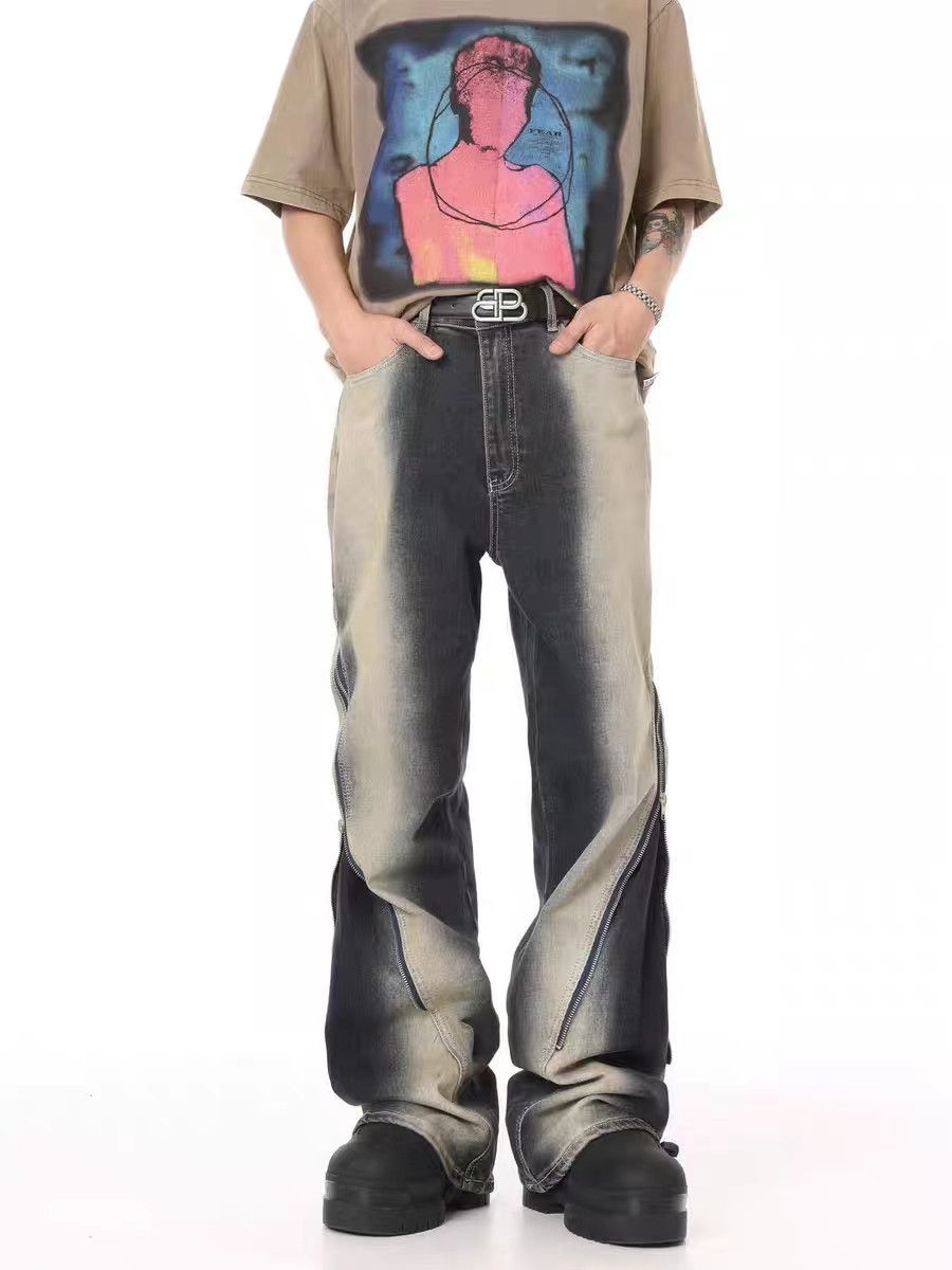 Japanese Brand × Jean Retro washed old gradient RO style large zipper jeans Size US 32 / EU 48 - 1 Thumbnail