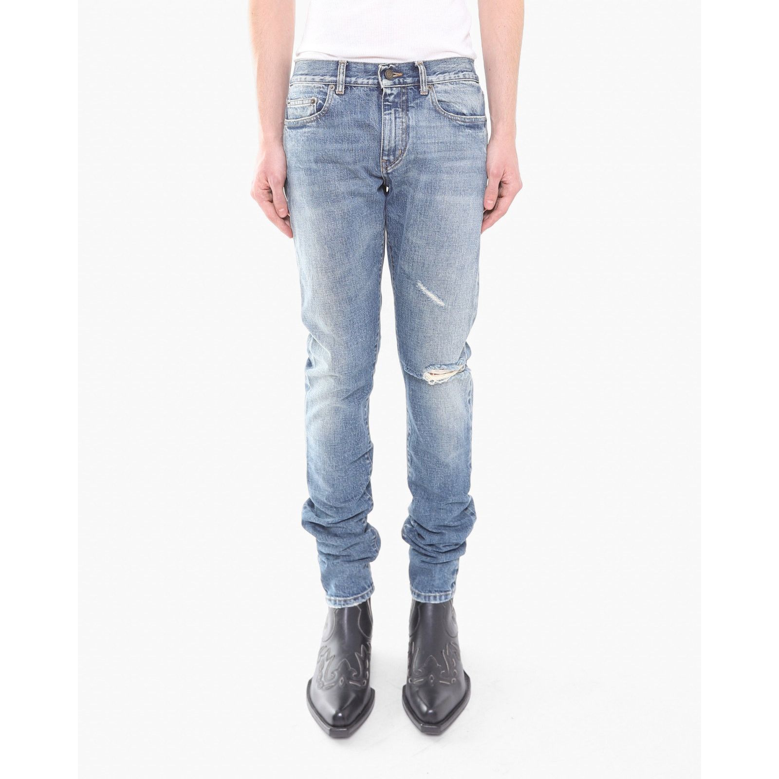 Saint Laurent Paris SS16 Knee Slit Jeans in Washed Denim Size US 30 / EU 46 - 1 Thumbnail