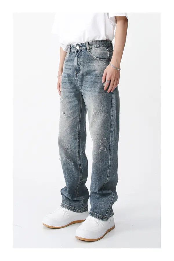 Japanese Brand VIBE Straight-Leg Casual Loose Frayed Jeans Size US 32 / EU 48 - 2 Thumbnail