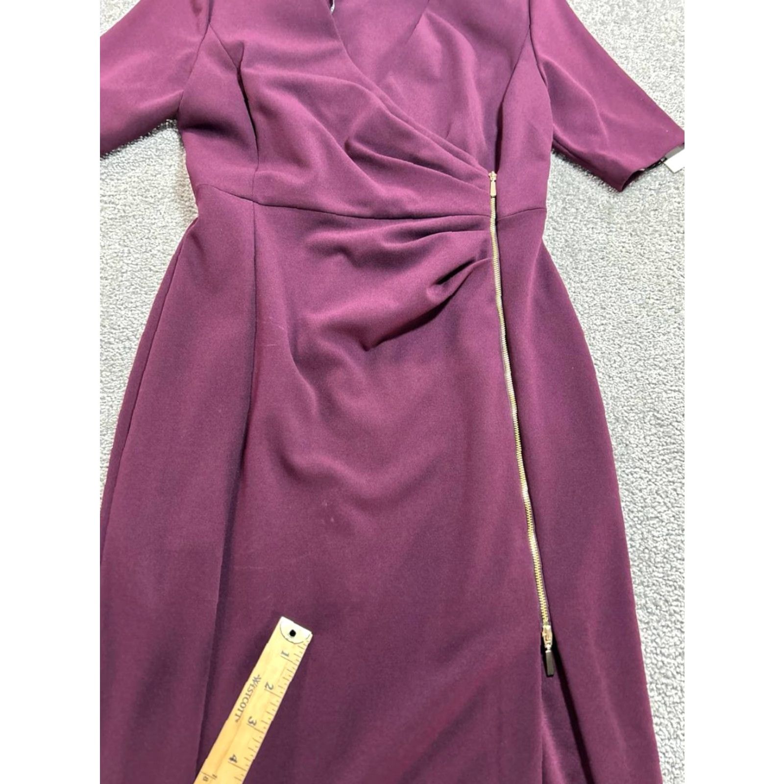 Calvin Klein Calvin Klein Womens Dress Surplice Side Zip Sheath 8 Purple Elbow Sleeve Midi V-Neck Zip Size M / US 6-8 / IT 42-44 - 4 Thumbnail