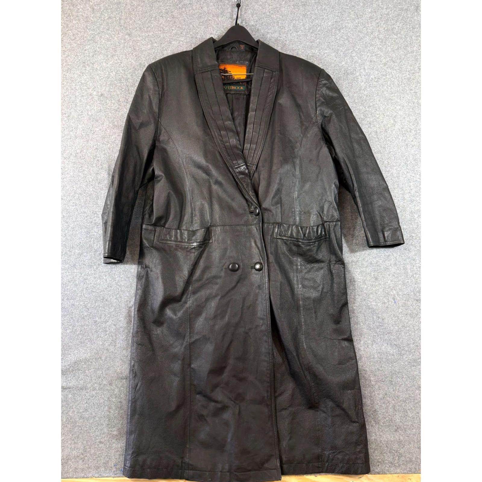 Brooks VINTAGE Out Brook Trench Coat Womens 2X Black Leather Button Front Lined Long Sleeve Western Women’s Coat Size XXL / US 16-18 / IT 52-54 - 3 Thumbnail