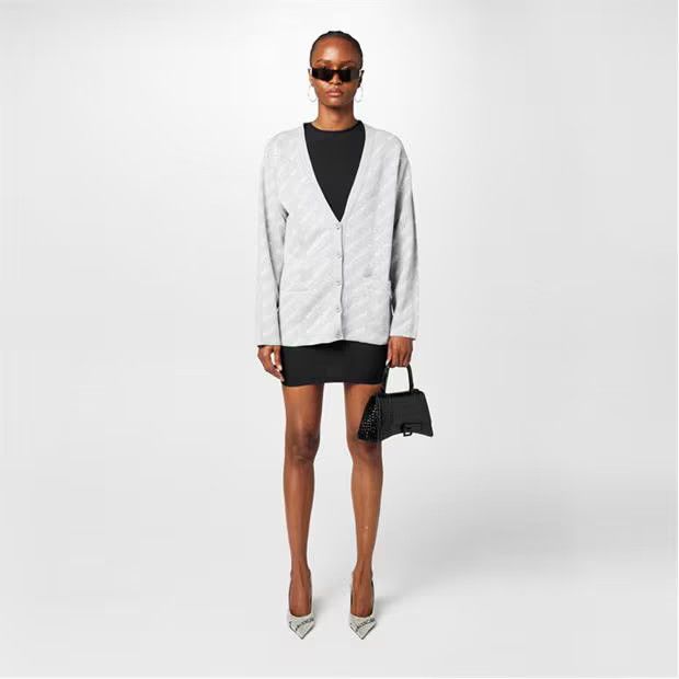 Balenciaga o1g2r1mq0924 Mini Allover Logo Cardigan in Grey & White Size S / US 4 / IT 40 - 7 Thumbnail
