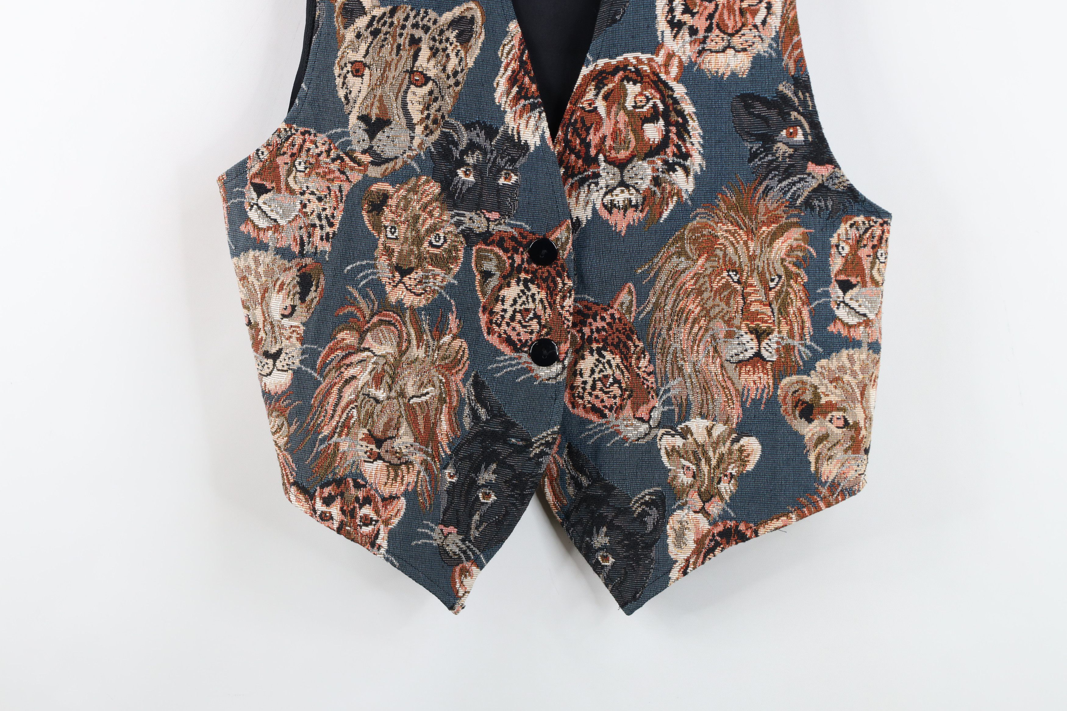 Vintage Vintage 90s Streetwear Needlepoint Big Cat Tie Back Vest USA Size M / US 6-8 / IT 42-44 - 3 Thumbnail
