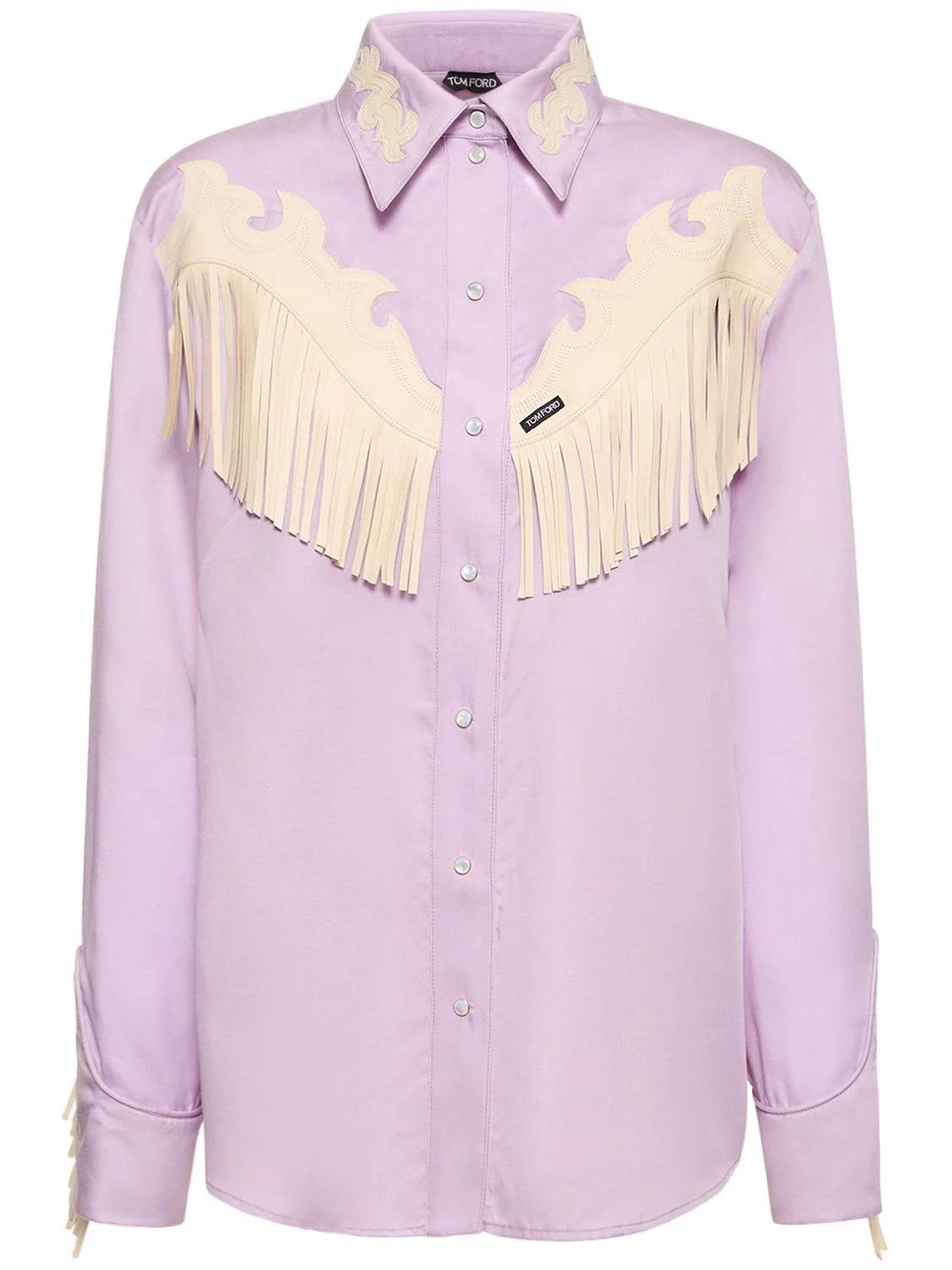 image of Tom Ford O1Loc1C0424 Cal560 Lustrous Western Shirt In Purple, Women's (Size Medium)