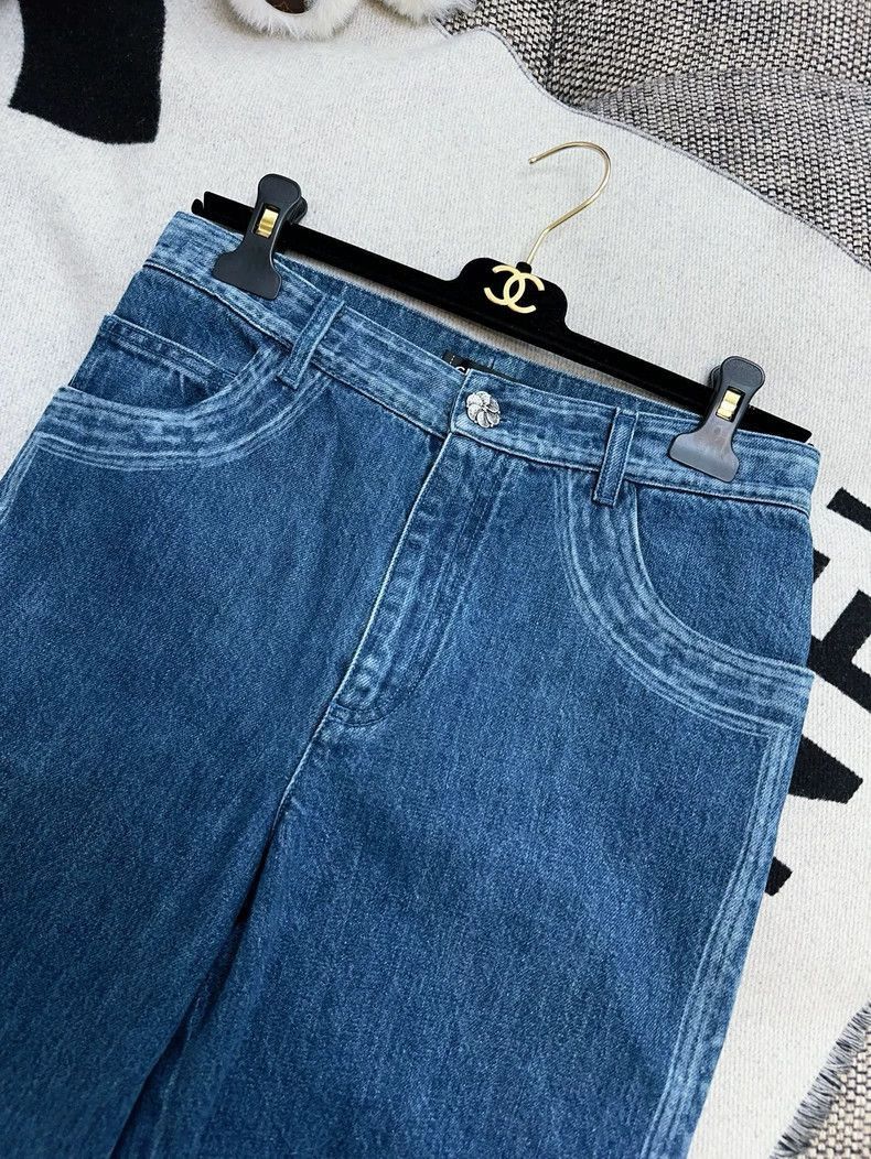 Chanel Chanel Blue Camellia Button Straight Jeans Size 37" - 4 Thumbnail