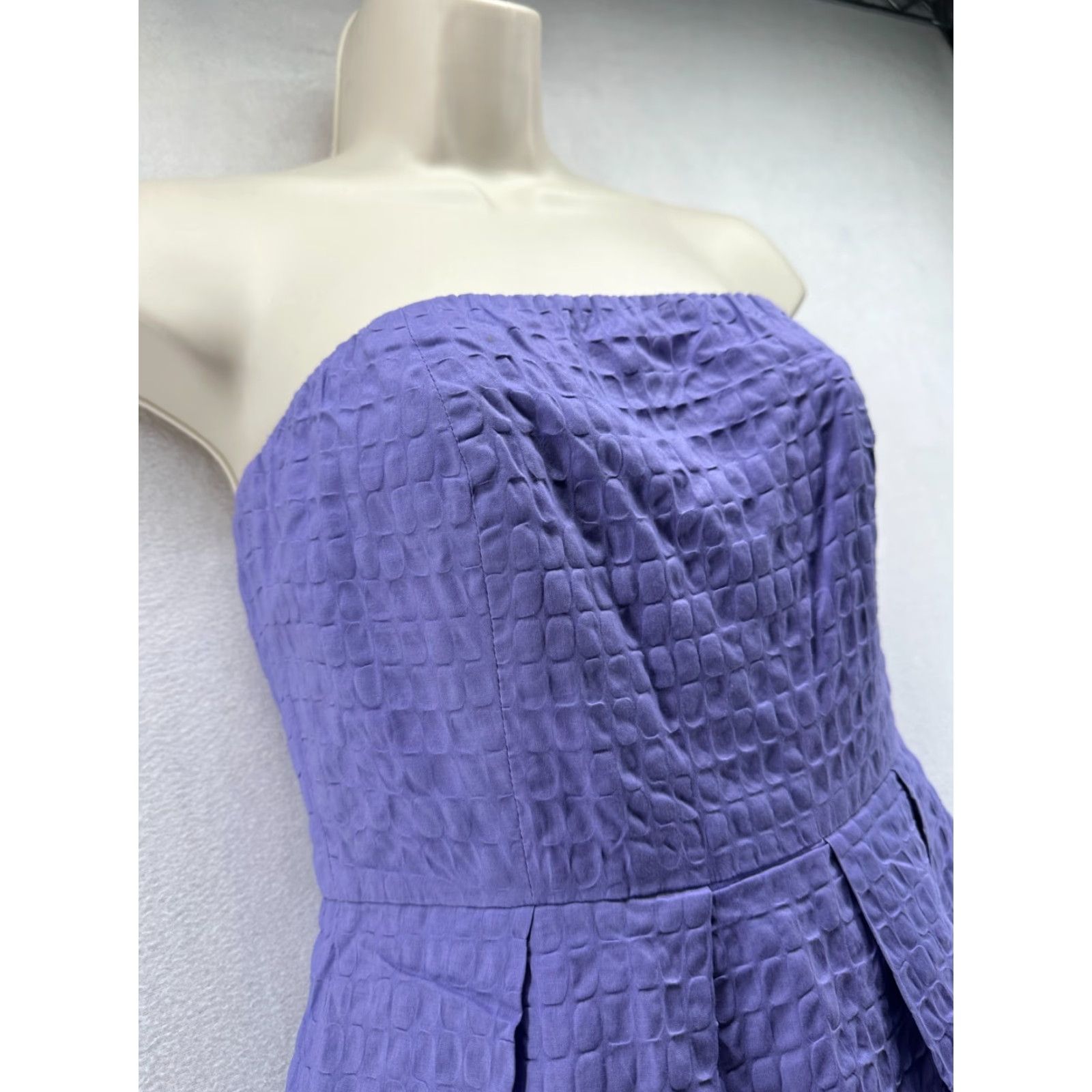 J.Crew J.Crew Fit And Flare Dress Purple Women's 0 Textured Cotton Strapless Knee Length Dress Spring Summer Fall Casual Women Size XS / US 0-2 / IT 36-38 - 3 Thumbnail