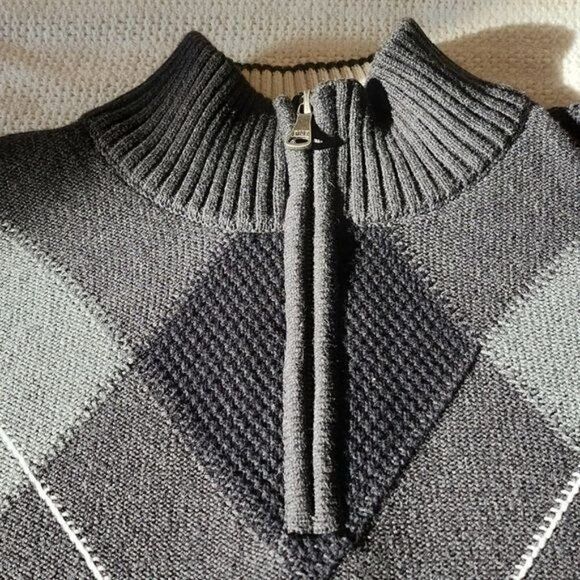 BKE BKE Argyle Grey Print Standard Fit 1/4 Zip LS Pullover Sz XL Size US XL / EU 56 / 4 - 6 Thumbnail