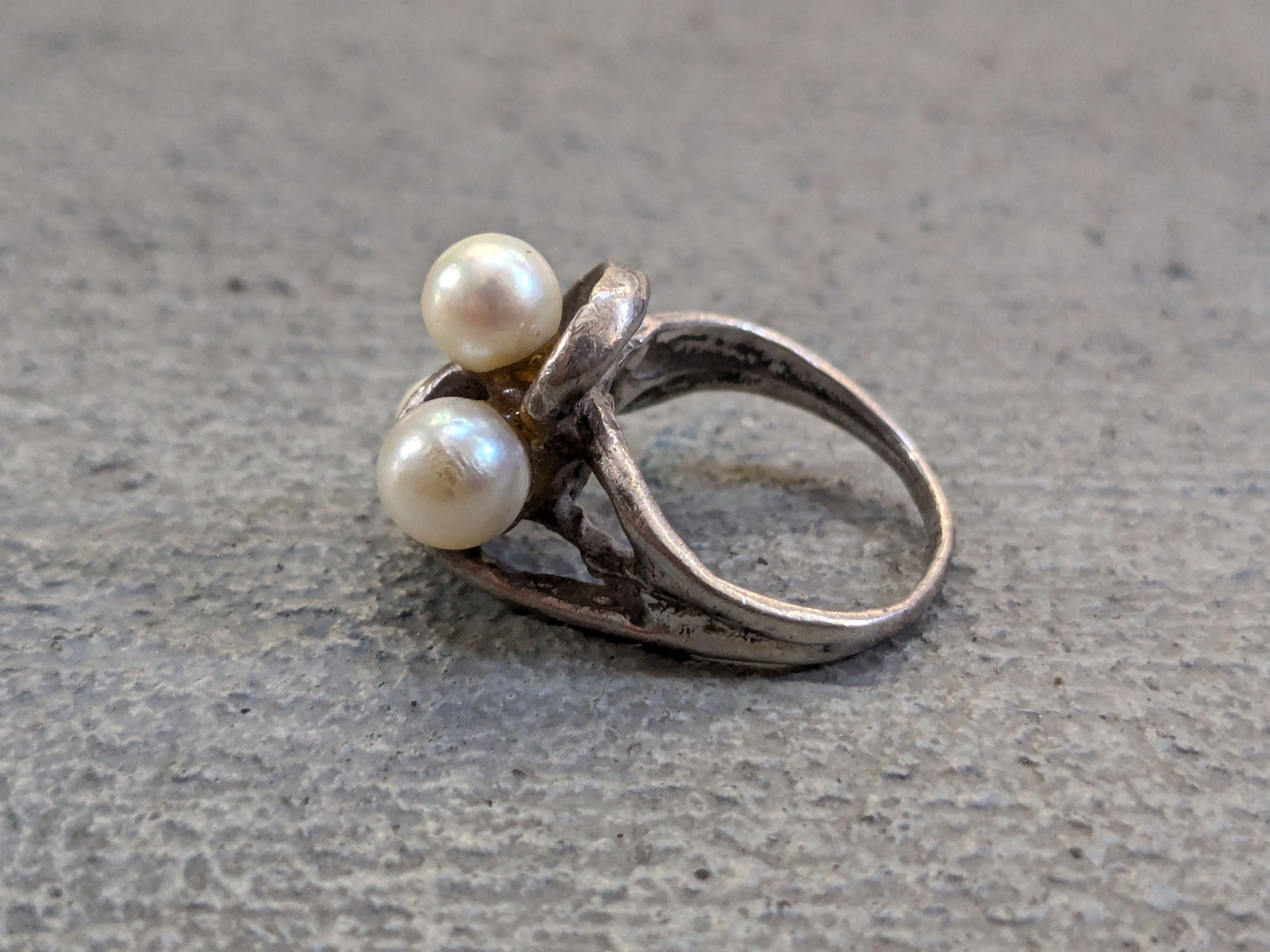 Other Vintage Sterling Silver Ring Pearl 6.25 Modern Abstract Size ONE SIZE - 4 Thumbnail