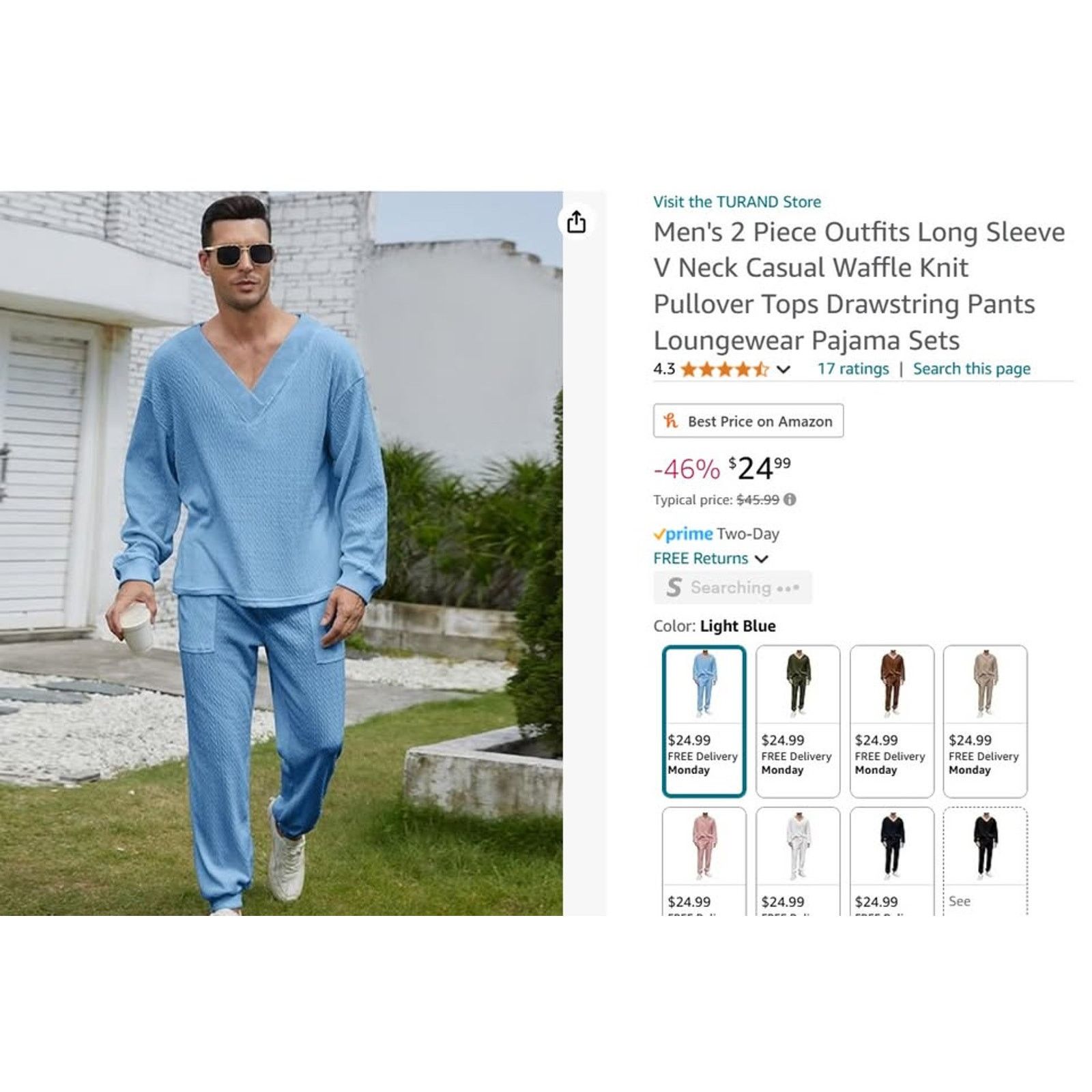 The Unbranded Brand Men's LARGE 2pc OutfitWaffle Knit PulloverDrawstring Pants Size US L / EU 52-54 / 3 - 2 Thumbnail