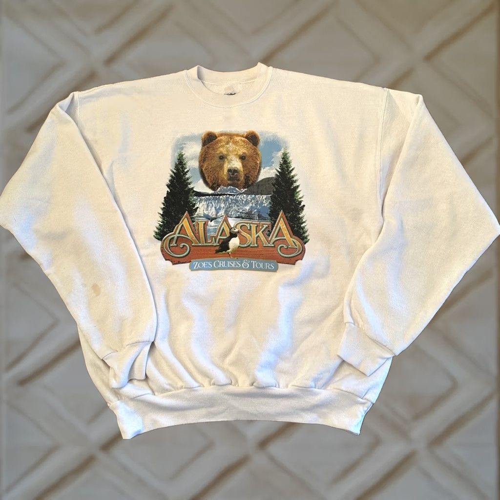 Vintage VINTAGE Zoe’s Cruises Alaska Destination Crewneck Sweater Bear Grizzly XL White Cotton Blend Large Adults Mens Womens Girls Boys Size US XL / EU 56 / 4 - 1 Thumbnail