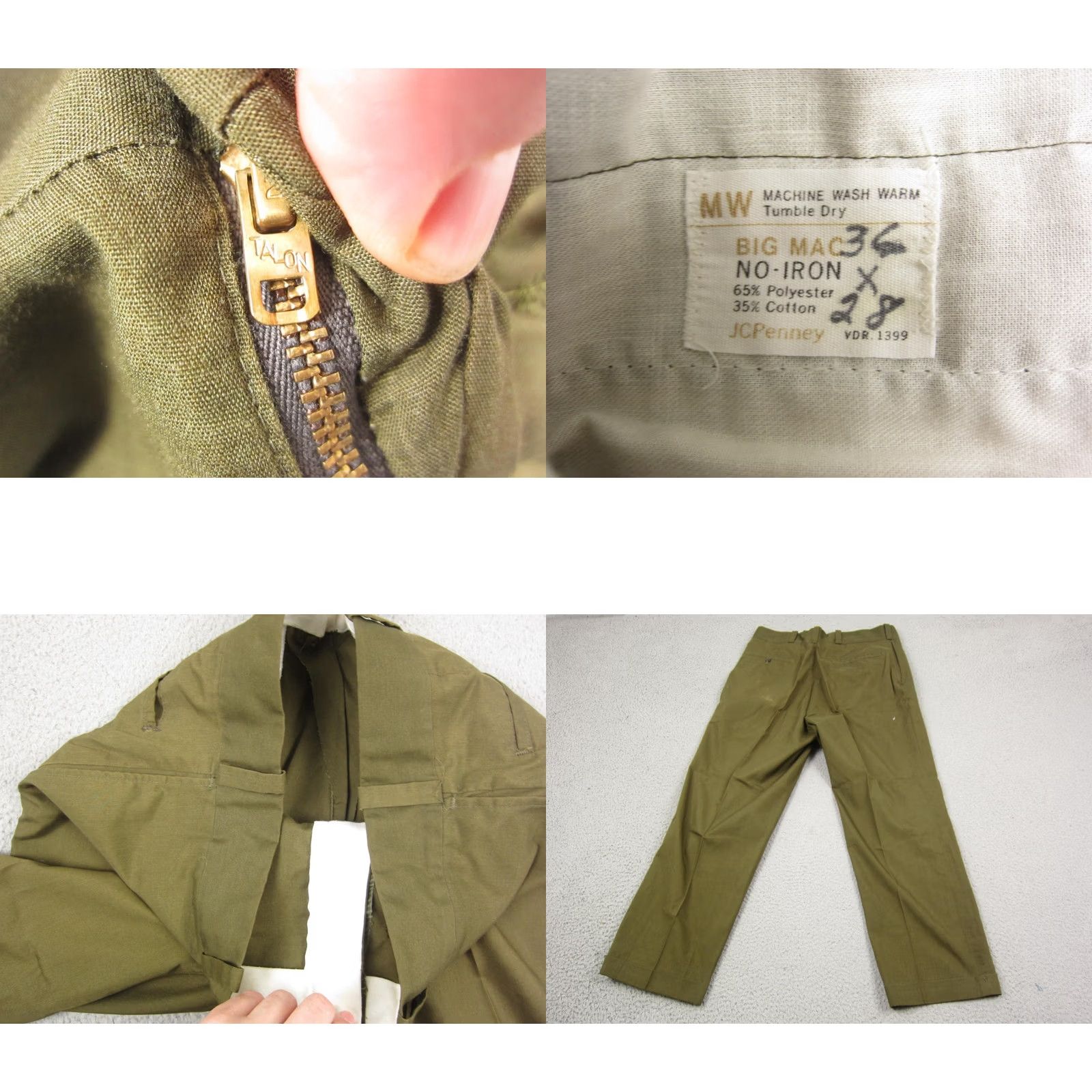 JCPenney Vintage Big Mac JCPenney Pants Adult W 36 L 28 Olive Green Work Straight 50s 60s Size US 36 / EU 52 - 9 Thumbnail