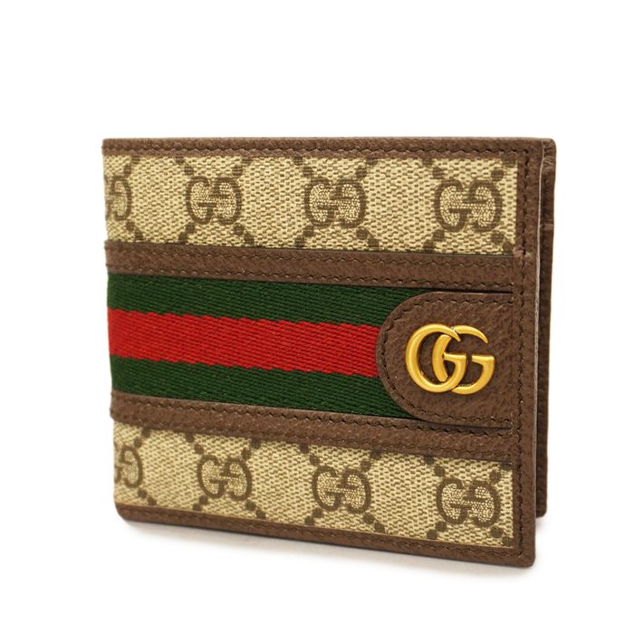 Gucci Auth Gucci GG Supreme Bifold Wallet Ophidia Gold Hardware Beige ...