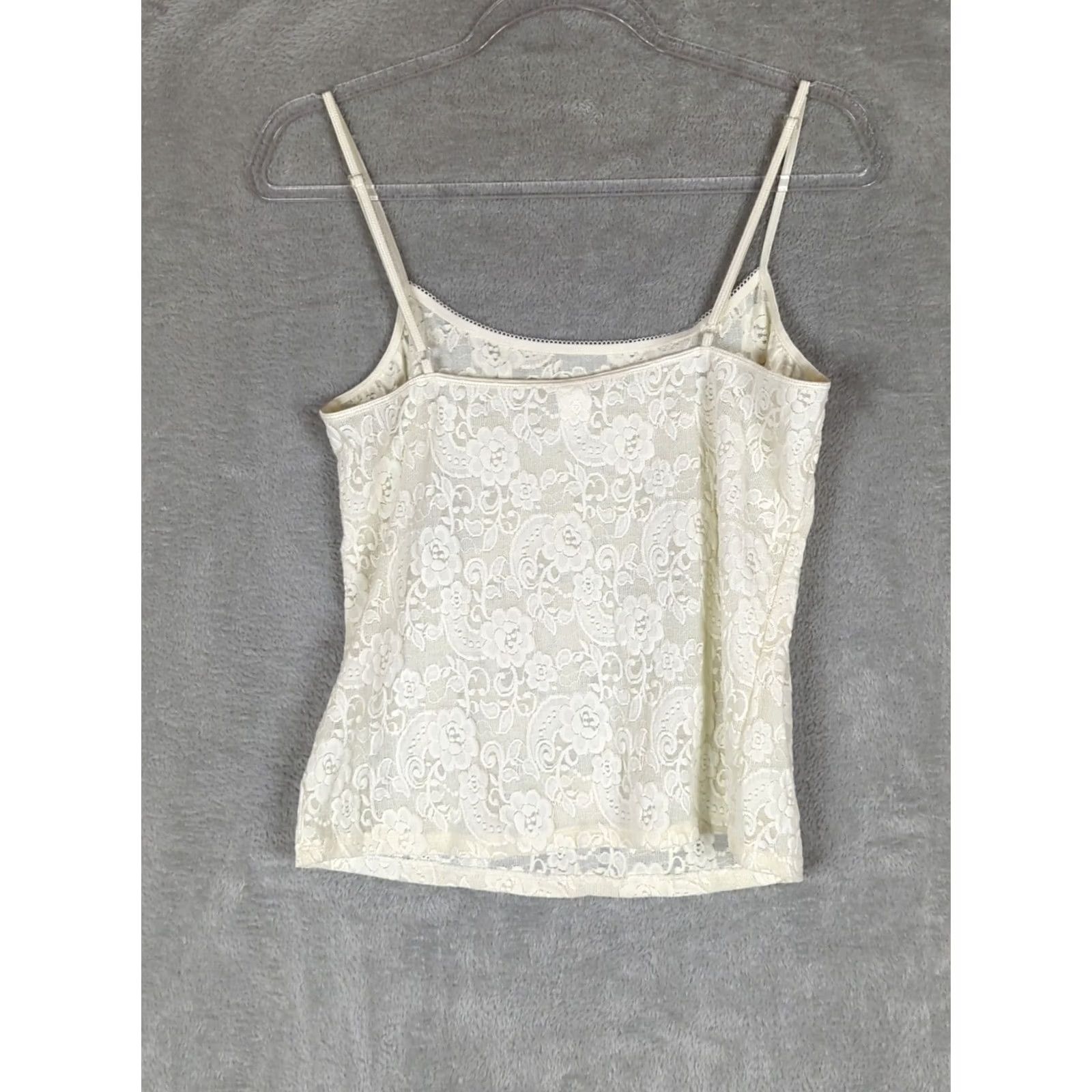 Vintage VINTAGE Morgan Taylor Lace Camisole Tank Top Womens L Ivory 90s Coquette Feminine Sleeveless Spaghetti Strap Nylon Spandex Round Neck Tank Top Size L / US 10 / IT 46 - 6 Thumbnail