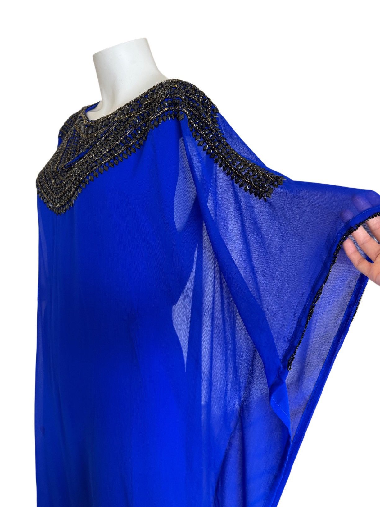 Vintage Royal blue women’s Islamic Kaftan black beaded embroidery Size M / US 6-8 / IT 42-44 - 5 Thumbnail