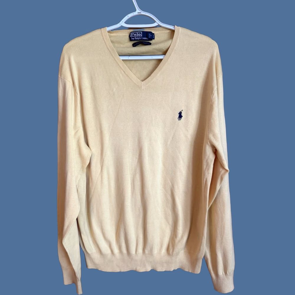 Polo Ralph Lauren Polo Ralph Lauren Men's XL Pullover Sweater V-Neck Yellow Pima Cotton Classic Size US XL / EU 56 / 4 - 1 Thumbnail