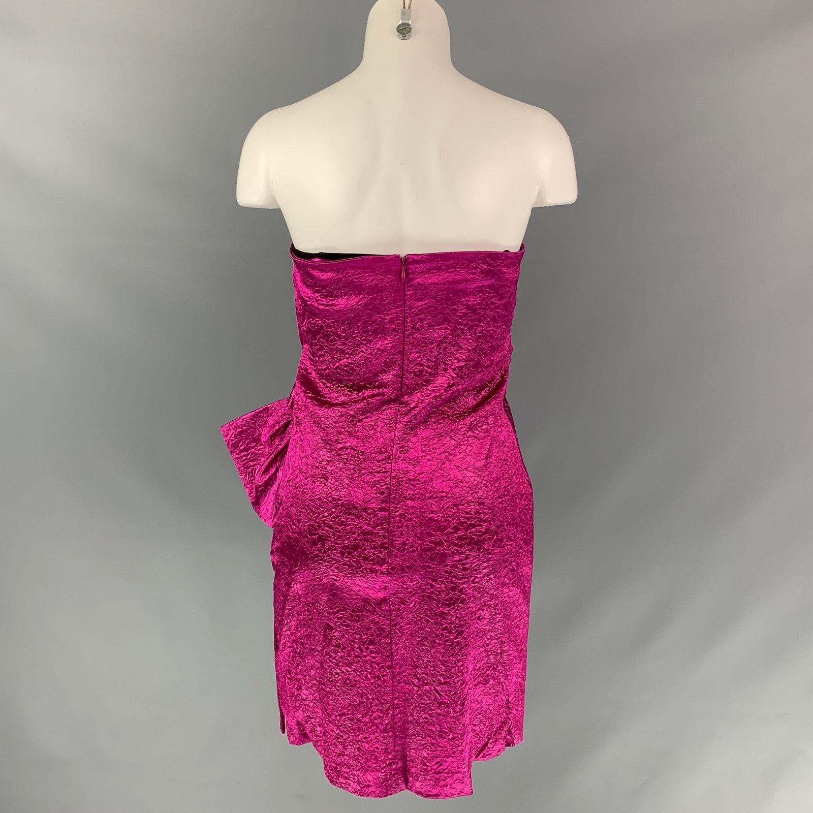 Ronny Kobo Carolayna Pink Fuchsia Polyamide Blend Wrinkled Bow Dress Size XS / US 0-2 / IT 36-38 - 3 Thumbnail