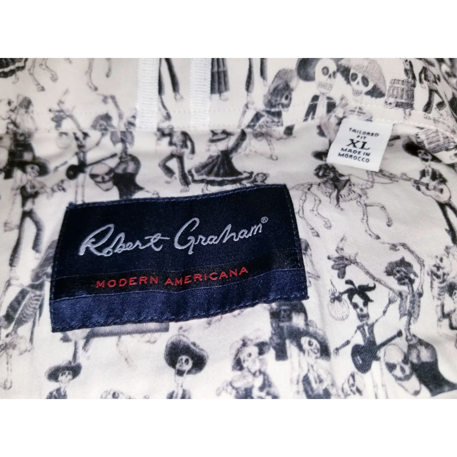 Robert Graham VINTAGE Robert Graham Button-Front Shirt XL White Skull Print 100% Cotton Jacquard Mens Size US XL / EU 56 / 4 - 5 Thumbnail