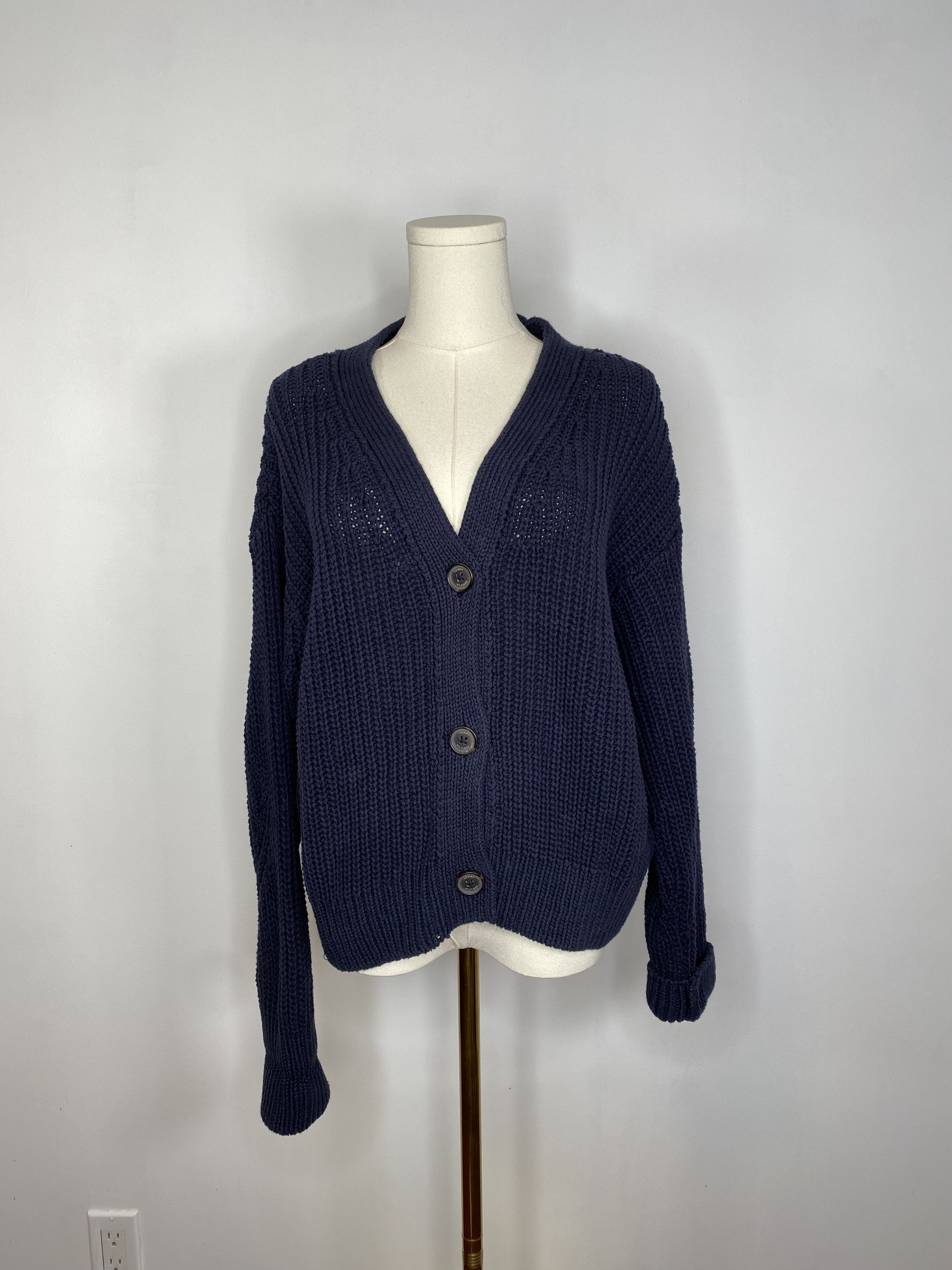 Tommy Hilfiger Tommy Hilfiger - Navy Blue Crochet Chunky Cardigan Size XS / US 0-2 / IT 36-38 - 2 Thumbnail