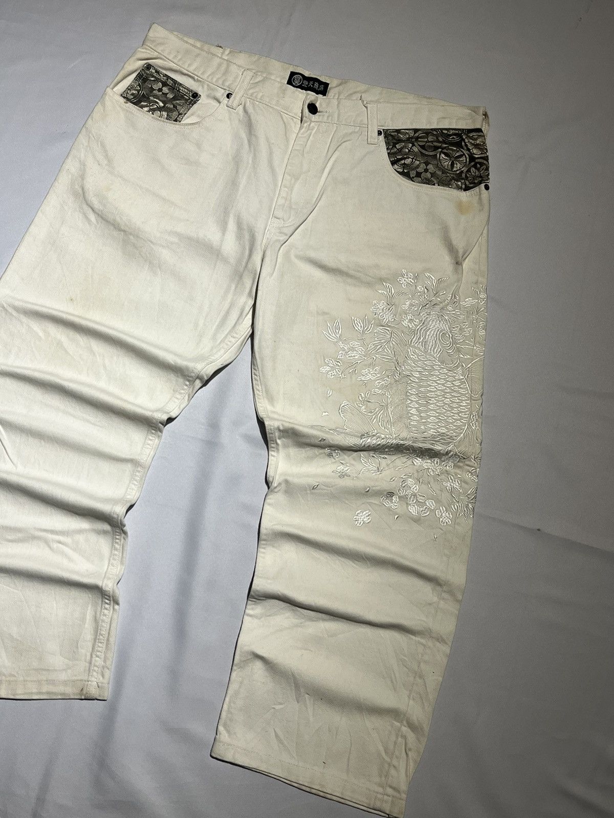 Japanese Brand × Vintage Vintage Art Fish Koi Japan Denim Sukajan Baggy Y2K Pant Size US 40 / EU 56 - 4 Thumbnail