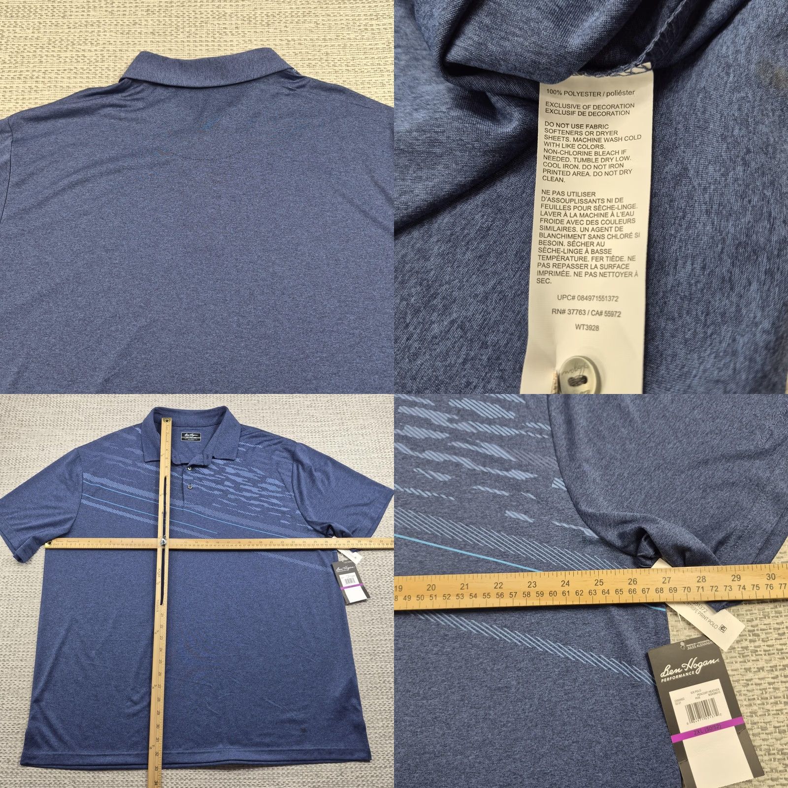 Hogan Ben Hogan Golf Polo Shirt Mens 2XL Blue Asymmetric Stripe Performance Stretch Polo Shirt S2XL Mens Blue Stripe Golf Polo Size US XXL / EU 58 / 5 - 8 Thumbnail