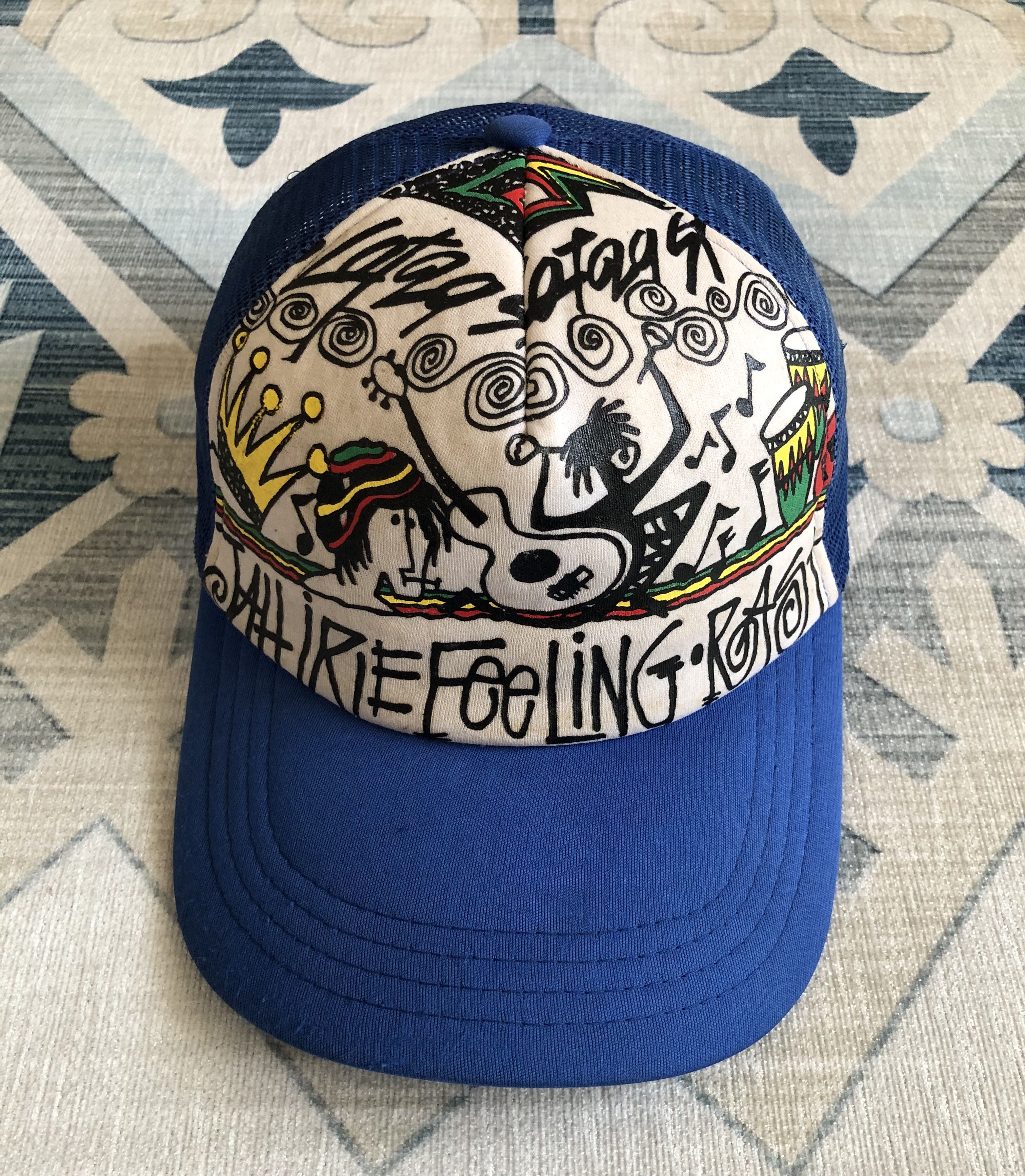 Stussy RARE🔥VINTAGE 90’S STUSSY JAHIRIE RASTA BLUE TRUCKER Size ONE SIZE - 2 Thumbnail