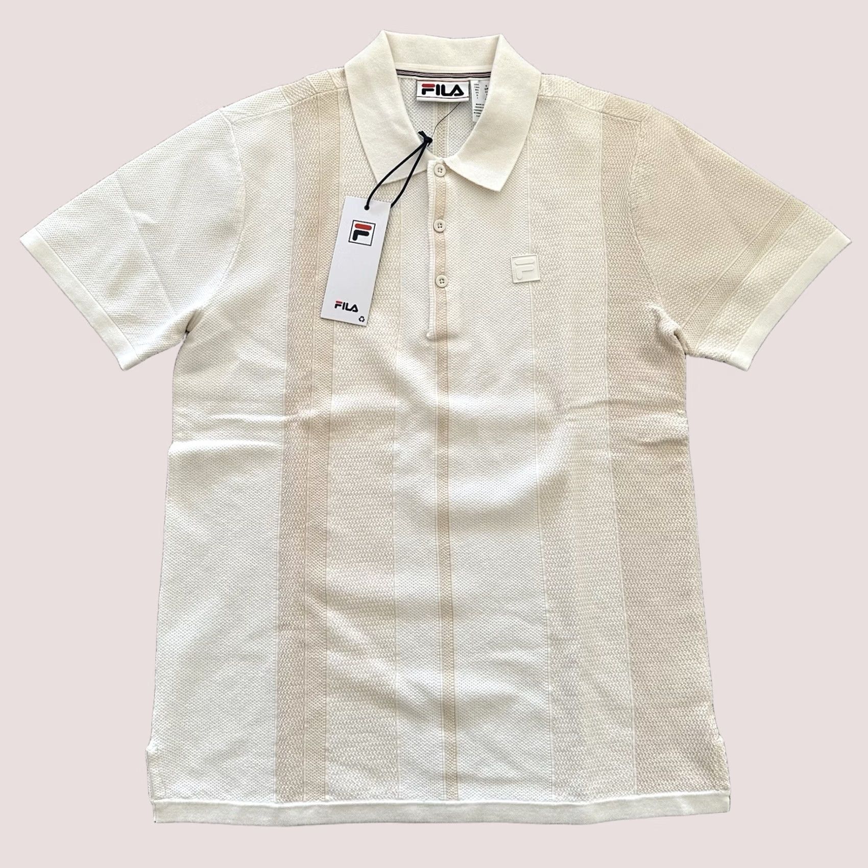 Fila VINTAGE FILA Polo Shirt Mens Small Ivory Striped 80s Paris Italian Cream Textured Size US S / EU 44-46 / 1 - 1 Thumbnail