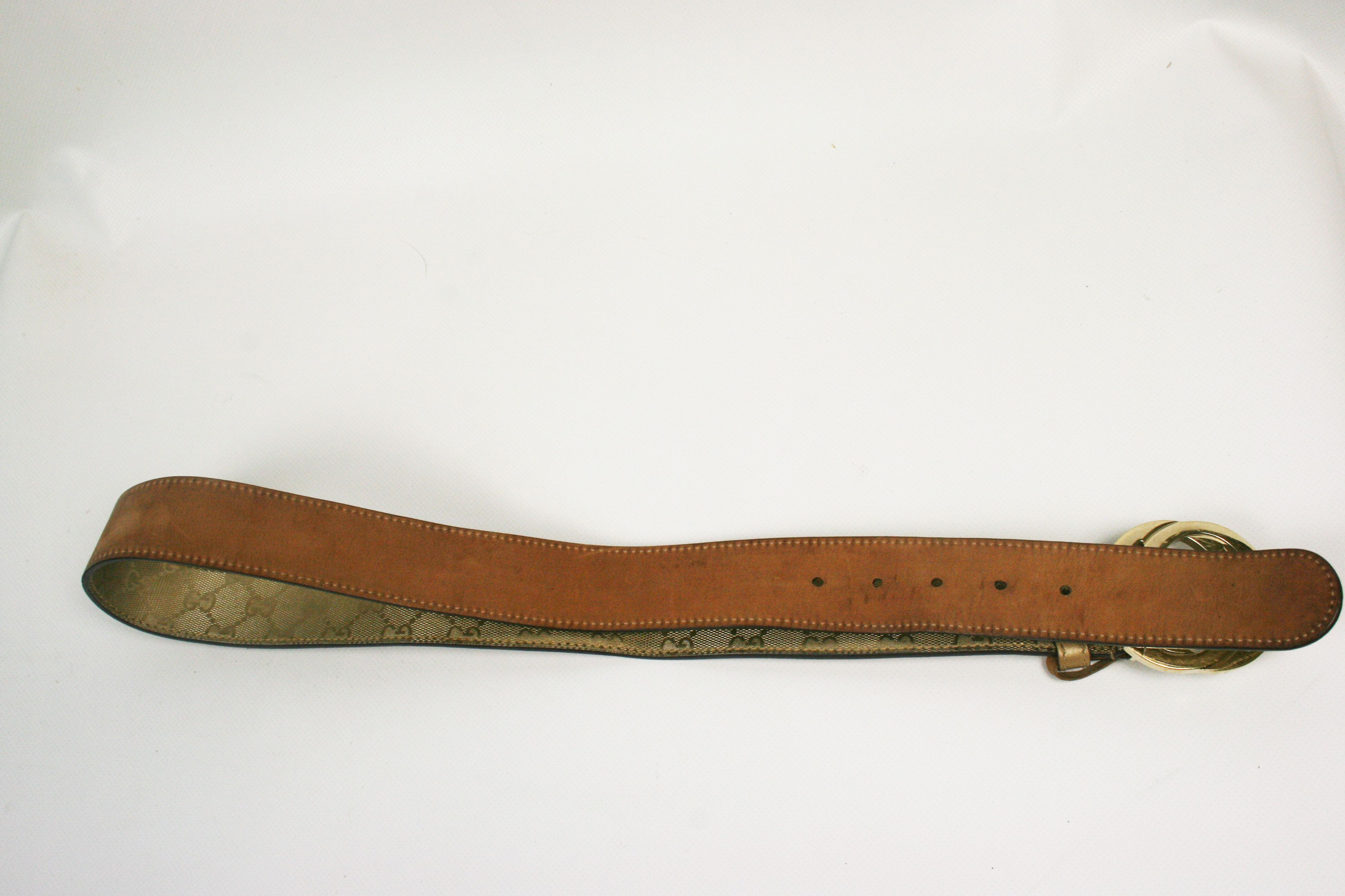 Gucci Gold Imprime Monogram Leather Interlocking Belt Size 36 - 7 Thumbnail