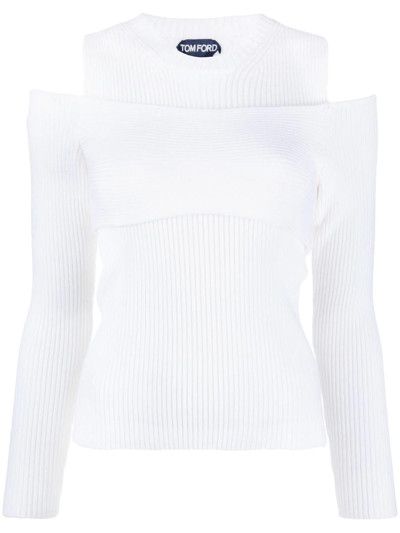 Tom Ford o1loc1c0924 MAK1156 Cold-shoulder Wool Sweater in White Size XXS / US 00 / IT 34 - 1 Thumbnail