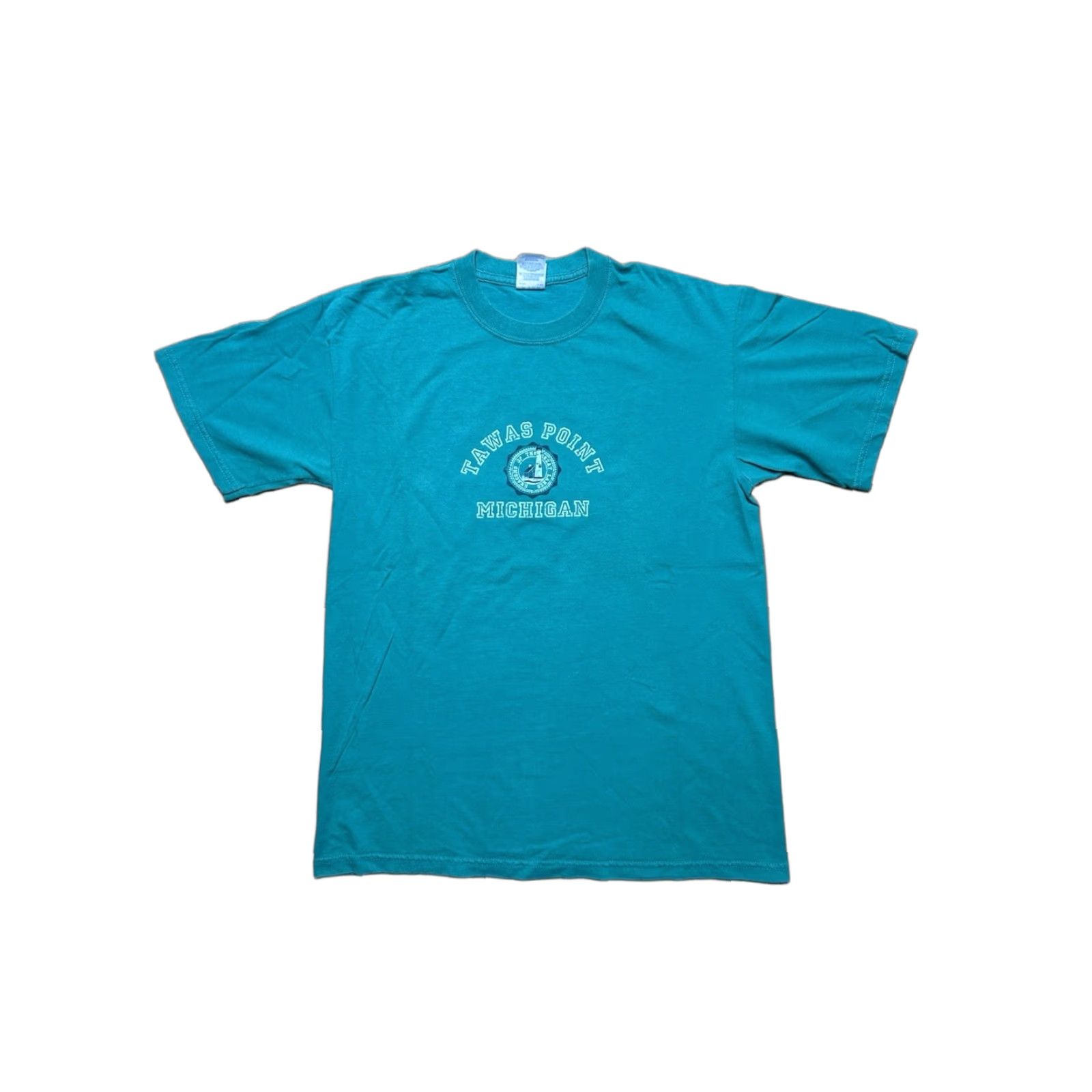 Vintage VINTAGE M & M T-Shirt Tawas Point Michigan UP lighthouse Men Adult Medium Blue Graphic Shirt Mens Size US M / EU 48-50 / 2 - 1 Thumbnail