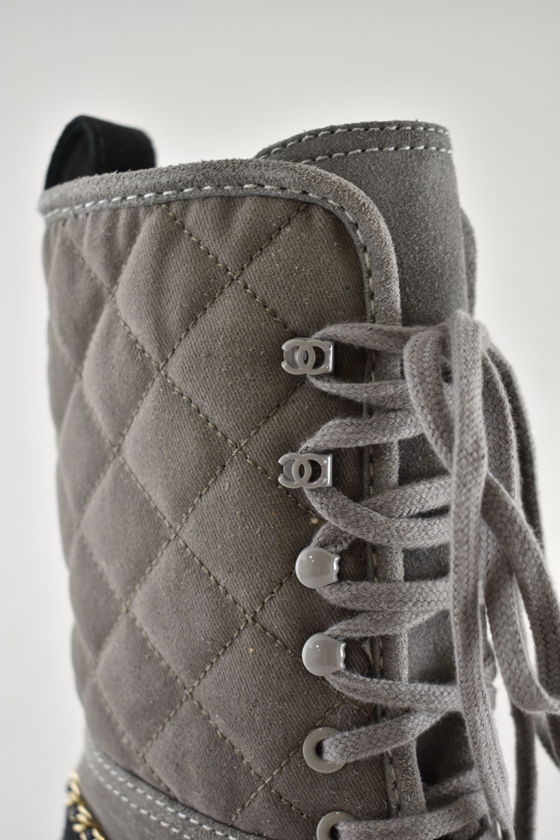 Chanel Chanel 24K Grey Quilted Chain Combat Military Tall Boot 36 Size US 6 / IT 36 - 6 Thumbnail