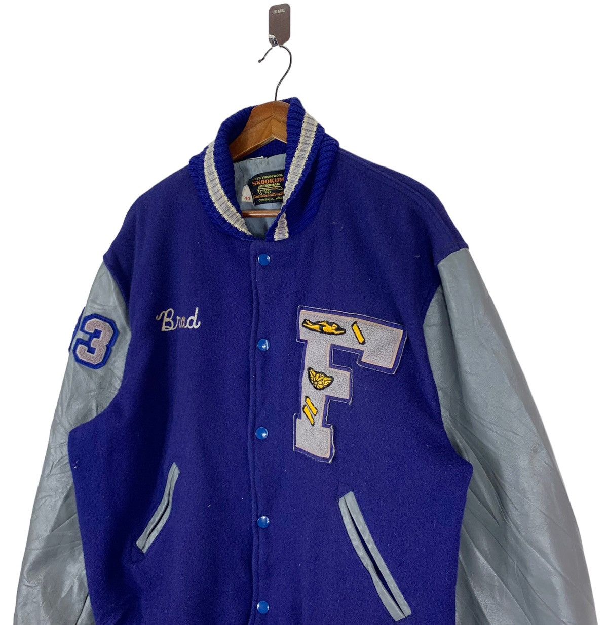 Delong VINTAGE SKOOKUM LETTERMAN JACKET LEATHER MENS 44 Size US L / EU 52-54 / 3 - 3 Thumbnail