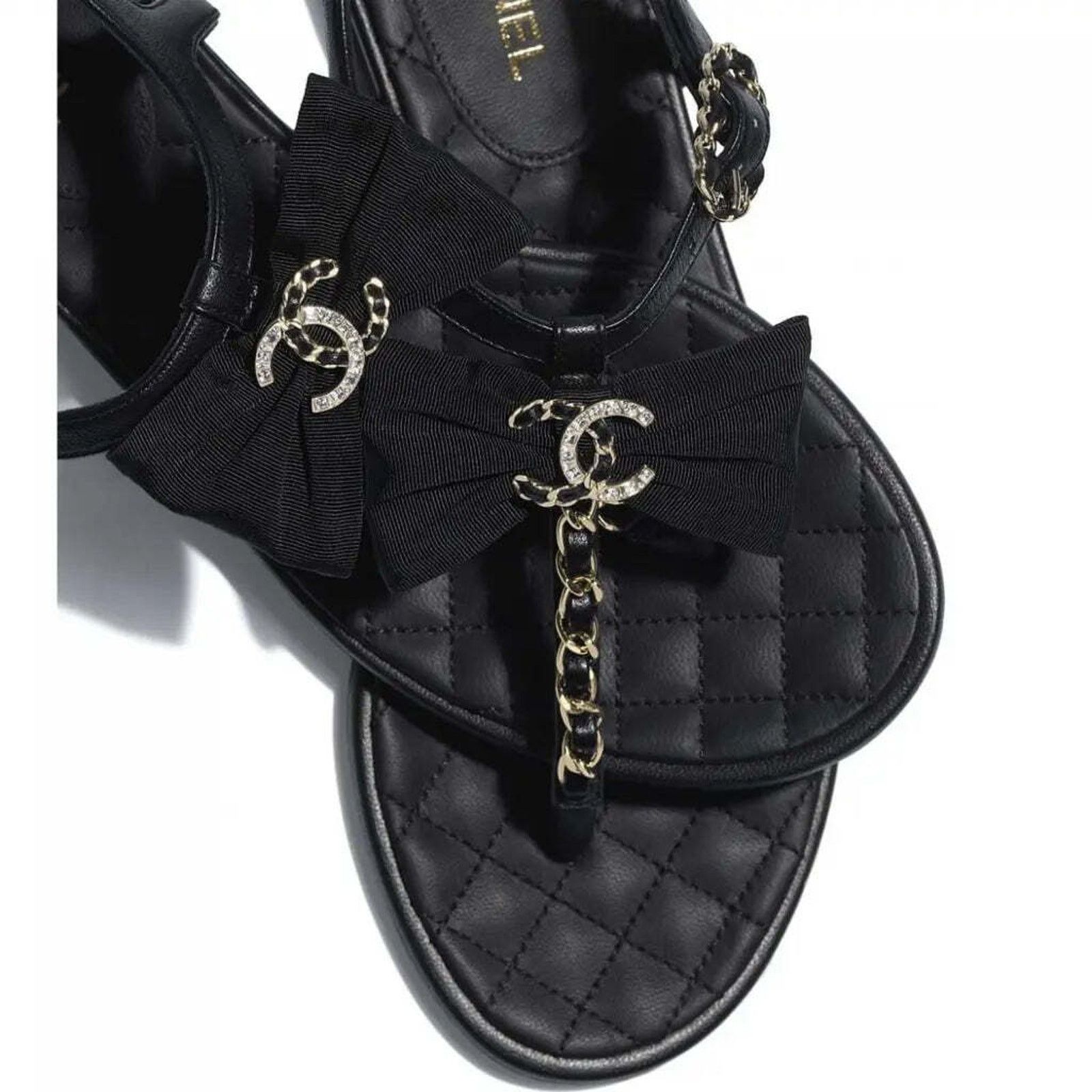 Chanel Chanel 20A Black Crystal Bow Lambskin CC Logo Mule Slide Size US 9.5 / IT 39.5 - 6 Thumbnail