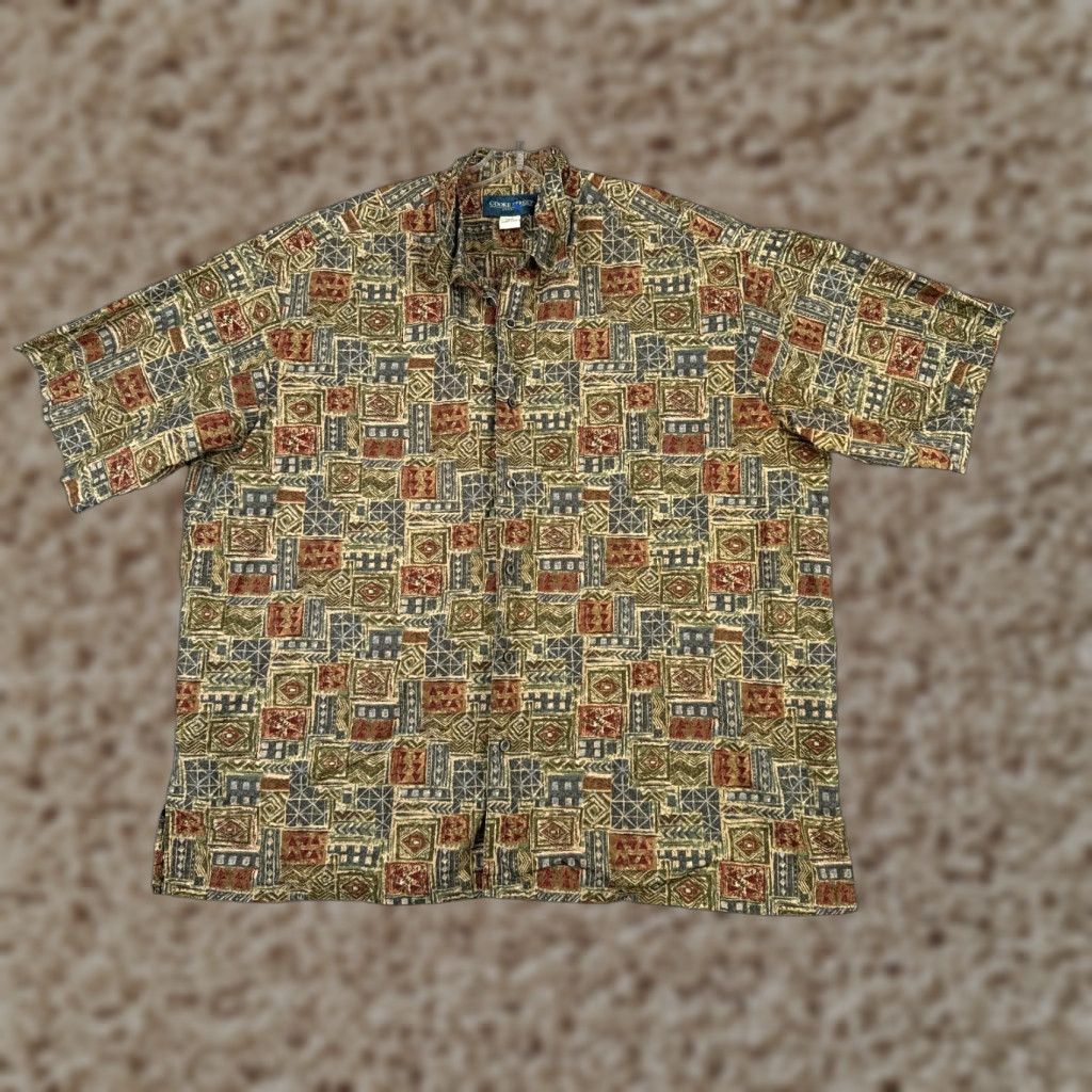 Vintage VINTAGE Cooke Street Shirt Men 2XL Green Red Tile Geometric 100% Cotton Hawaiian Aloha Beach Resort Pattern 90s Mens Shirt Size US XXL / EU 58 / 5 - 1 Thumbnail