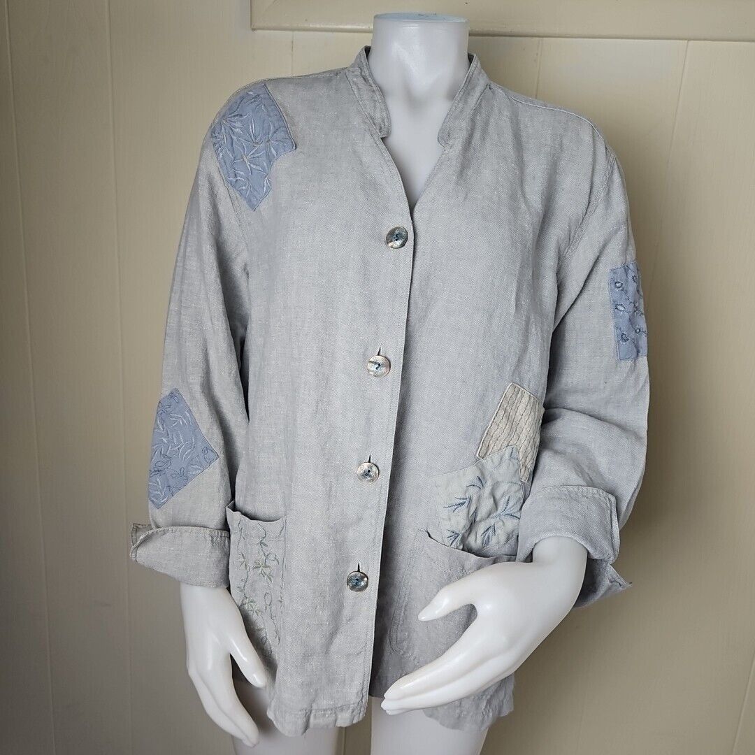 Vintage J JIll Unstructured Linen Jacket Womens M Sage Lagenlook Emb Size M / US 6-8 / IT 42-44 - 2 Thumbnail