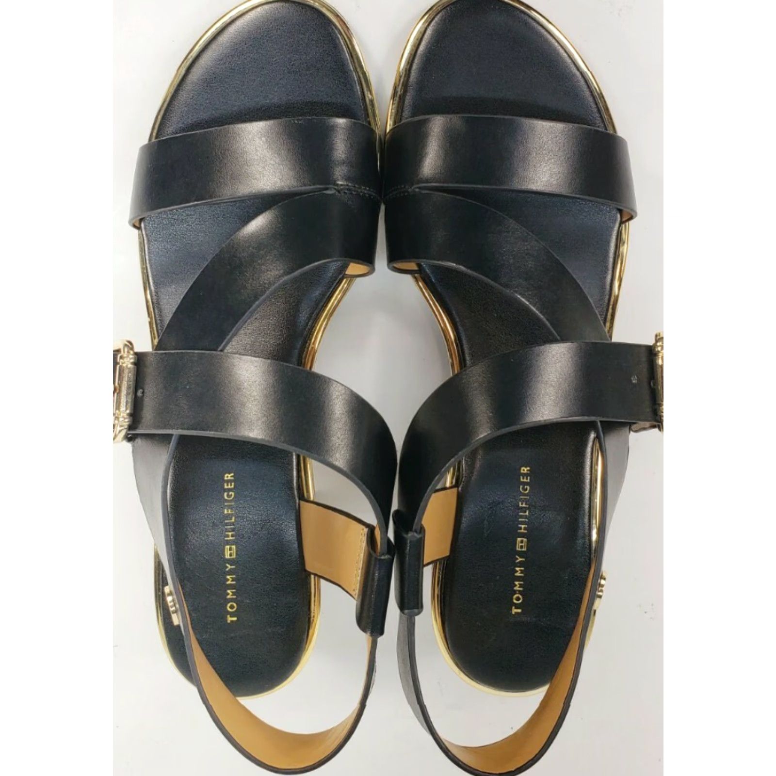 Tommy Hilfiger Tommy Hilfiger Konas Sandal Women's Size 9M Leather Strappy Black Heeled Buckle T-Strap Leather Sandal Size US 9 / IT 39 - 7 Thumbnail