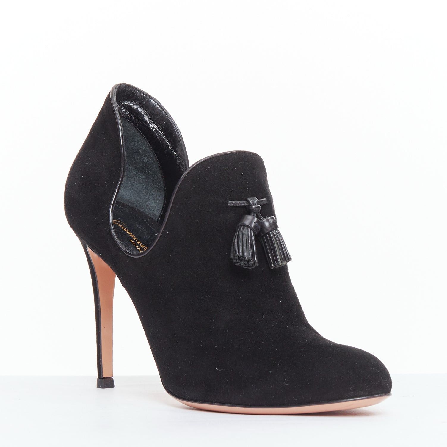 Gianvito Rossi GIANVITO ROSSI black suede leather tassel front stiletto booties EU37.5 Size US 7.5 / IT 37.5 - 1 Thumbnail